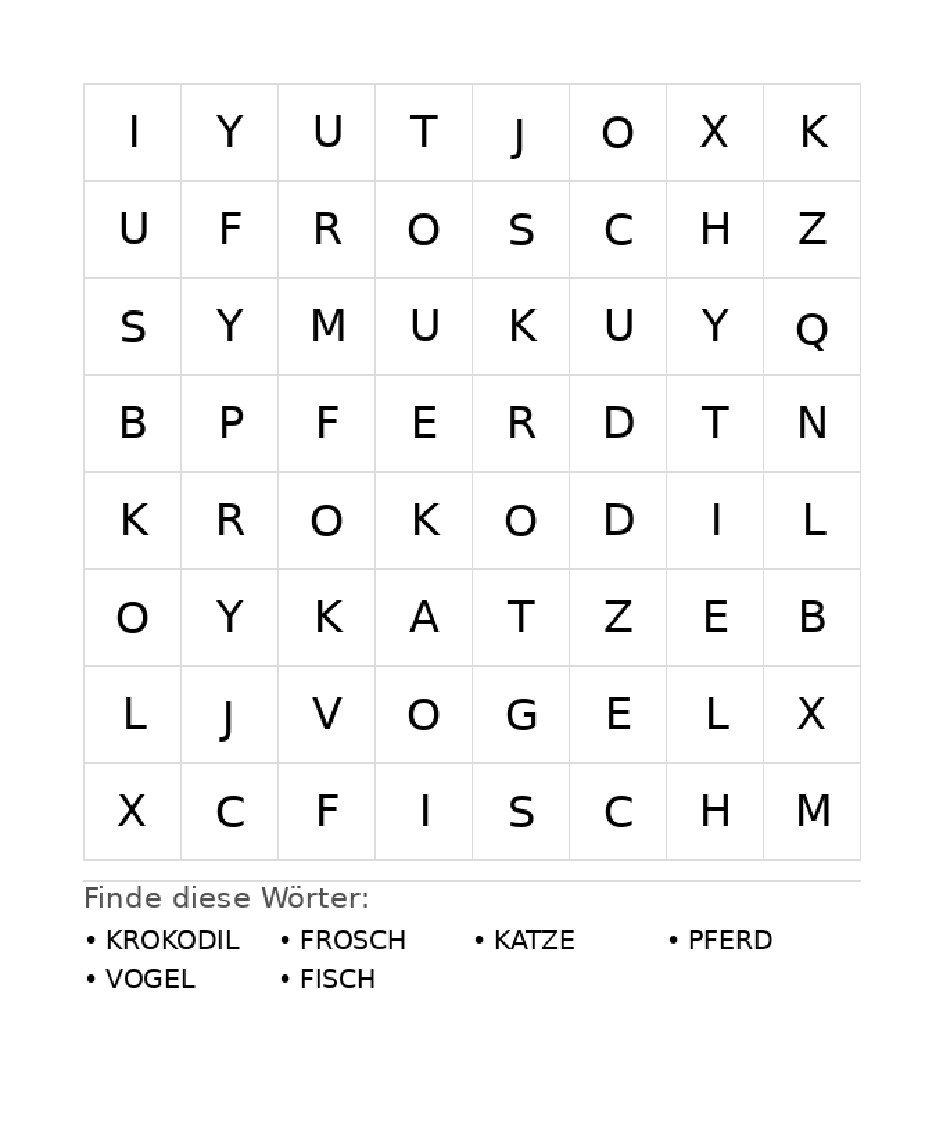 Wortsuchrätsel Wortsuchrätsel: Tiere für Kindergarten aus der Kategorie Wortsuchrätsel - kostenlos ausdrucken