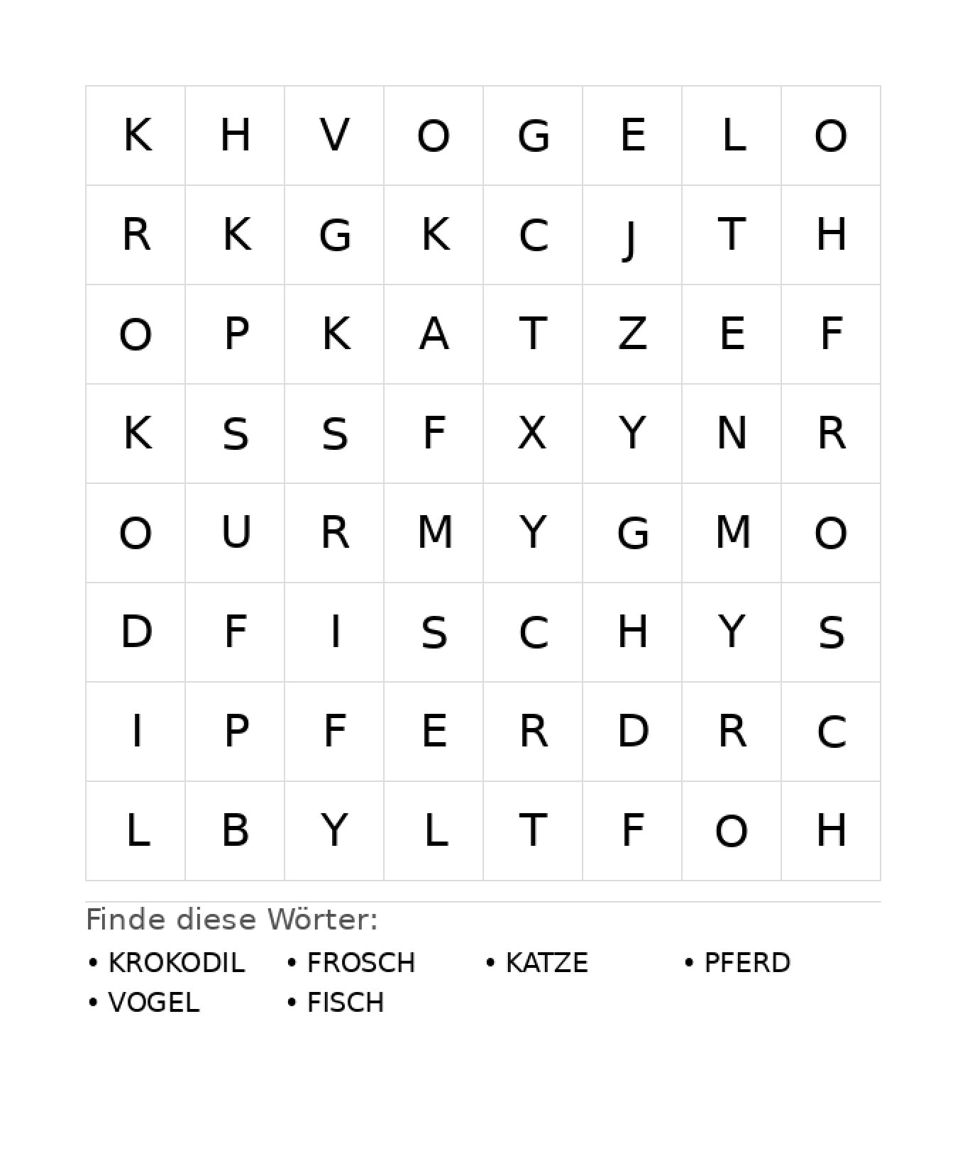 Wortsuchrätsel Wortsuchrätsel: Tiere für Kindergarten aus der Kategorie Wortsuchrätsel - kostenlos ausdrucken