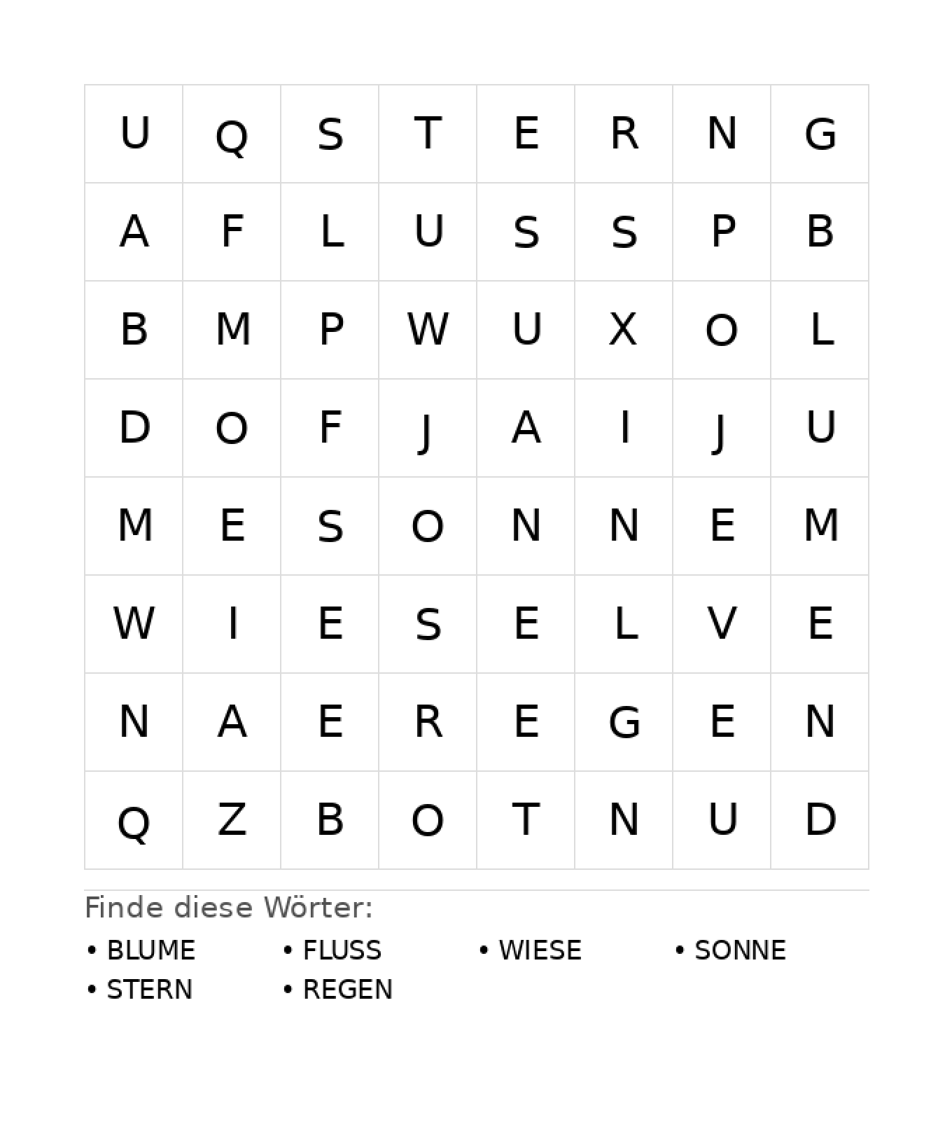 Wortsuchrätsel Wortsuchrätsel: Natur für Kindergarten aus der Kategorie Wortsuchrätsel - kostenlos ausdrucken