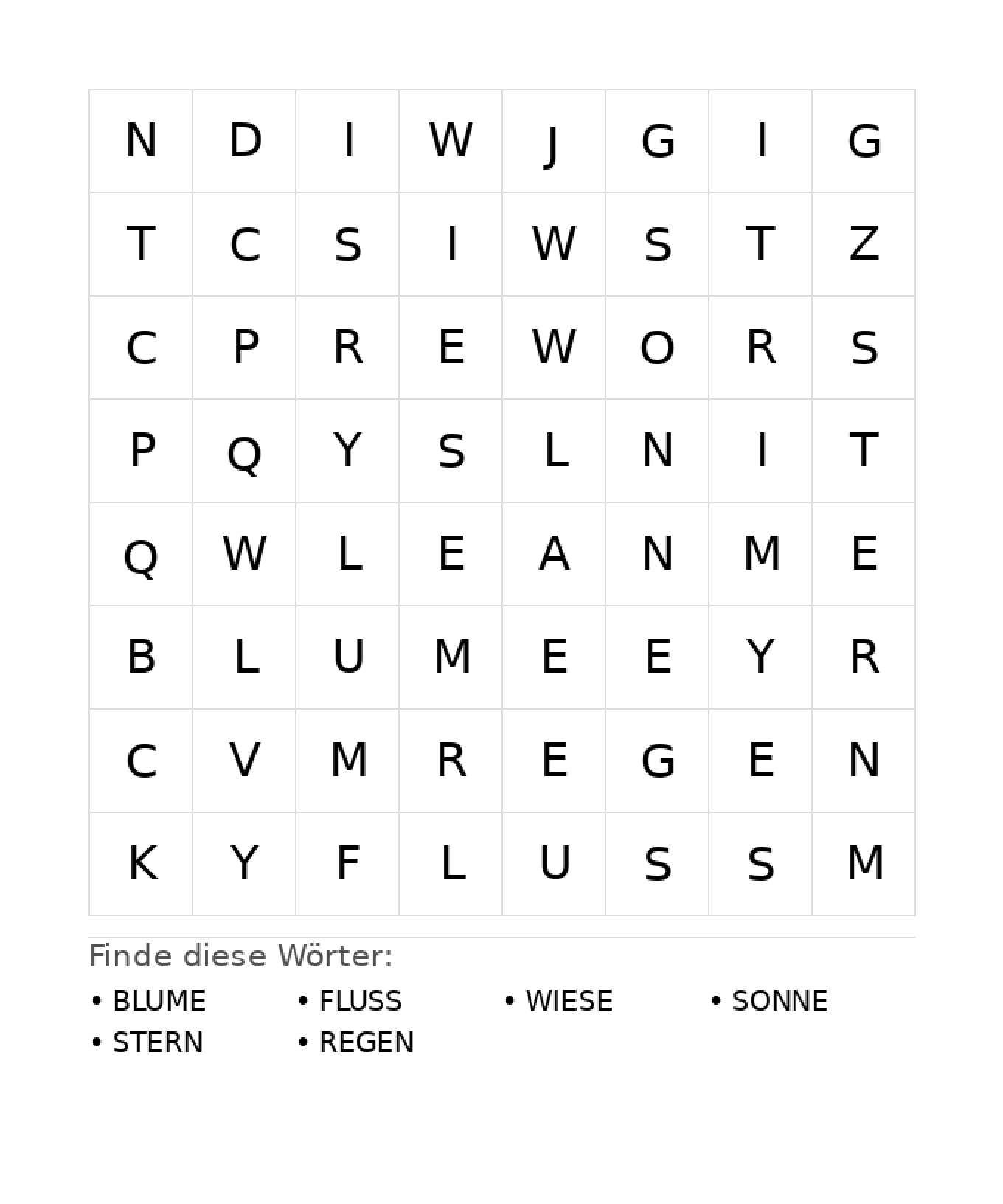 Wortsuchrätsel Wortsuchrätsel: Natur für Kindergarten aus der Kategorie Wortsuchrätsel - kostenlos ausdrucken