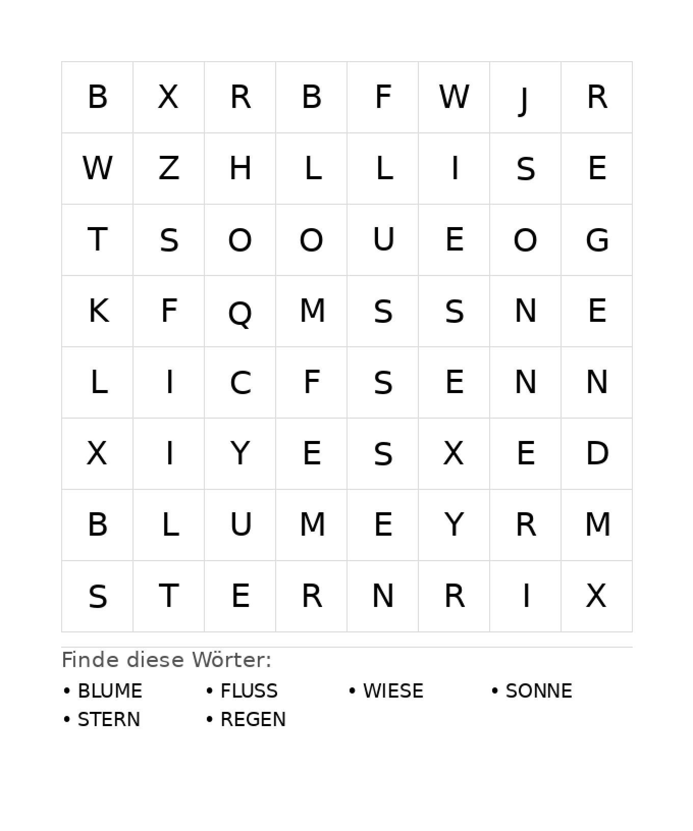 Wortsuchrätsel Wortsuchrätsel: Natur für Kindergarten aus der Kategorie Wortsuchrätsel - kostenlos ausdrucken