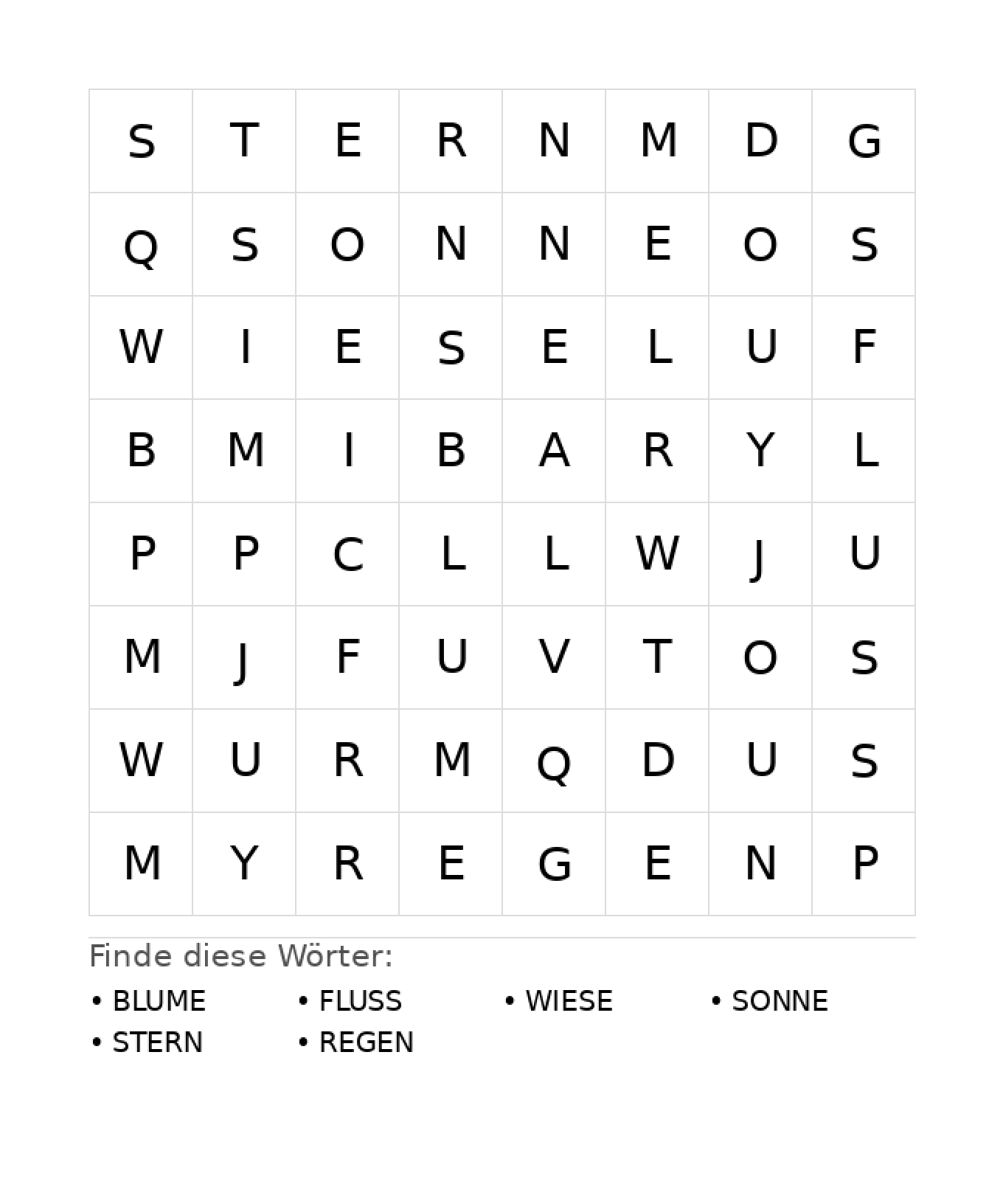 Wortsuchrätsel Wortsuchrätsel: Natur für Kindergarten aus der Kategorie Wortsuchrätsel - kostenlos ausdrucken