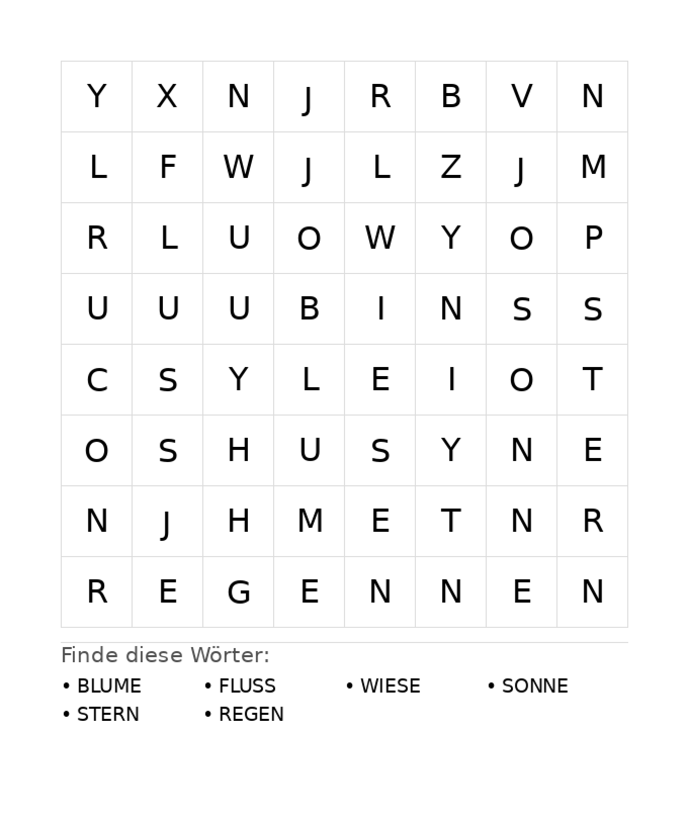 Wortsuchrätsel Wortsuchrätsel: Natur für Kindergarten aus der Kategorie Wortsuchrätsel - kostenlos ausdrucken
