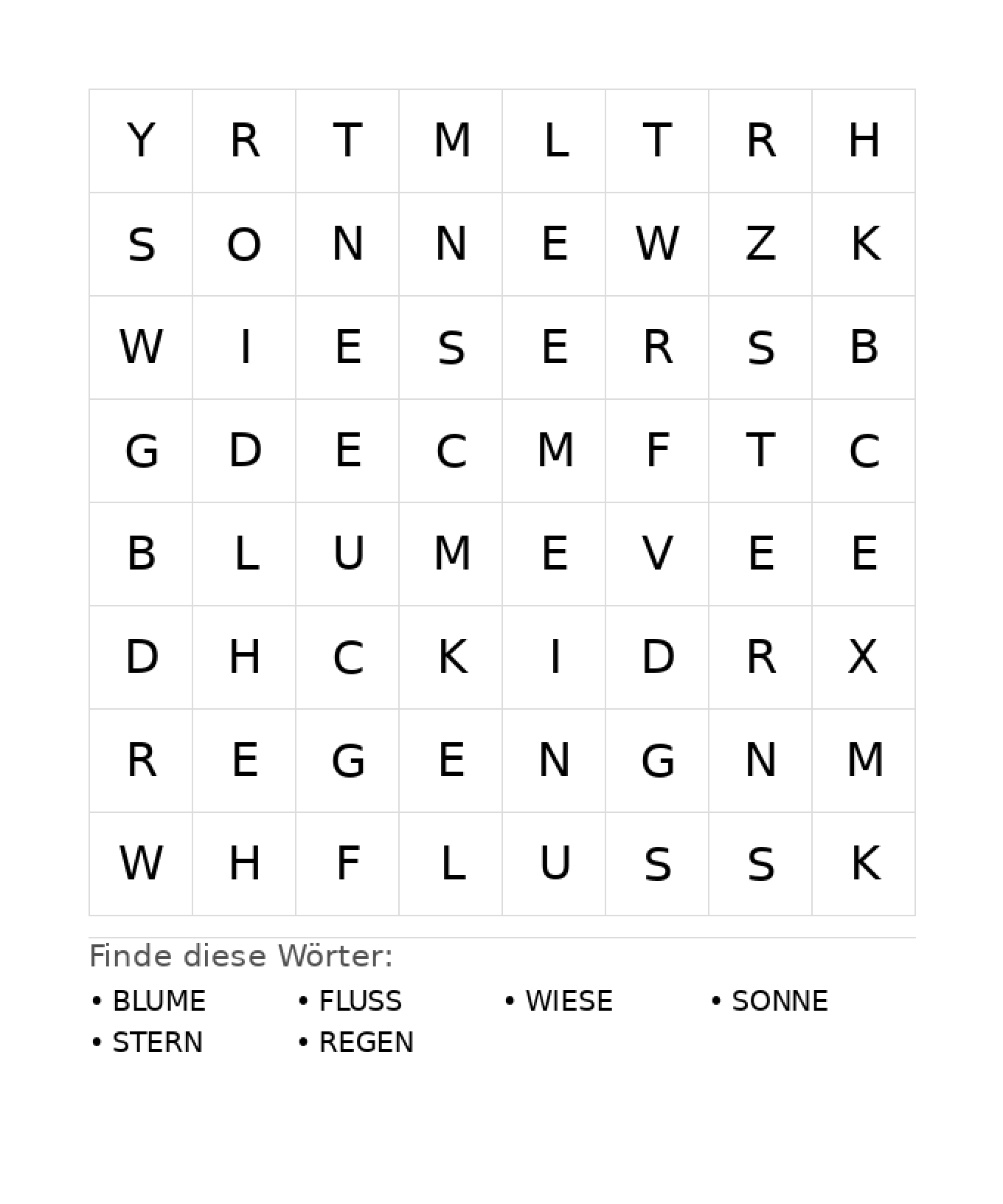 Wortsuchrätsel Wortsuchrätsel: Natur für Kindergarten aus der Kategorie Wortsuchrätsel - kostenlos ausdrucken