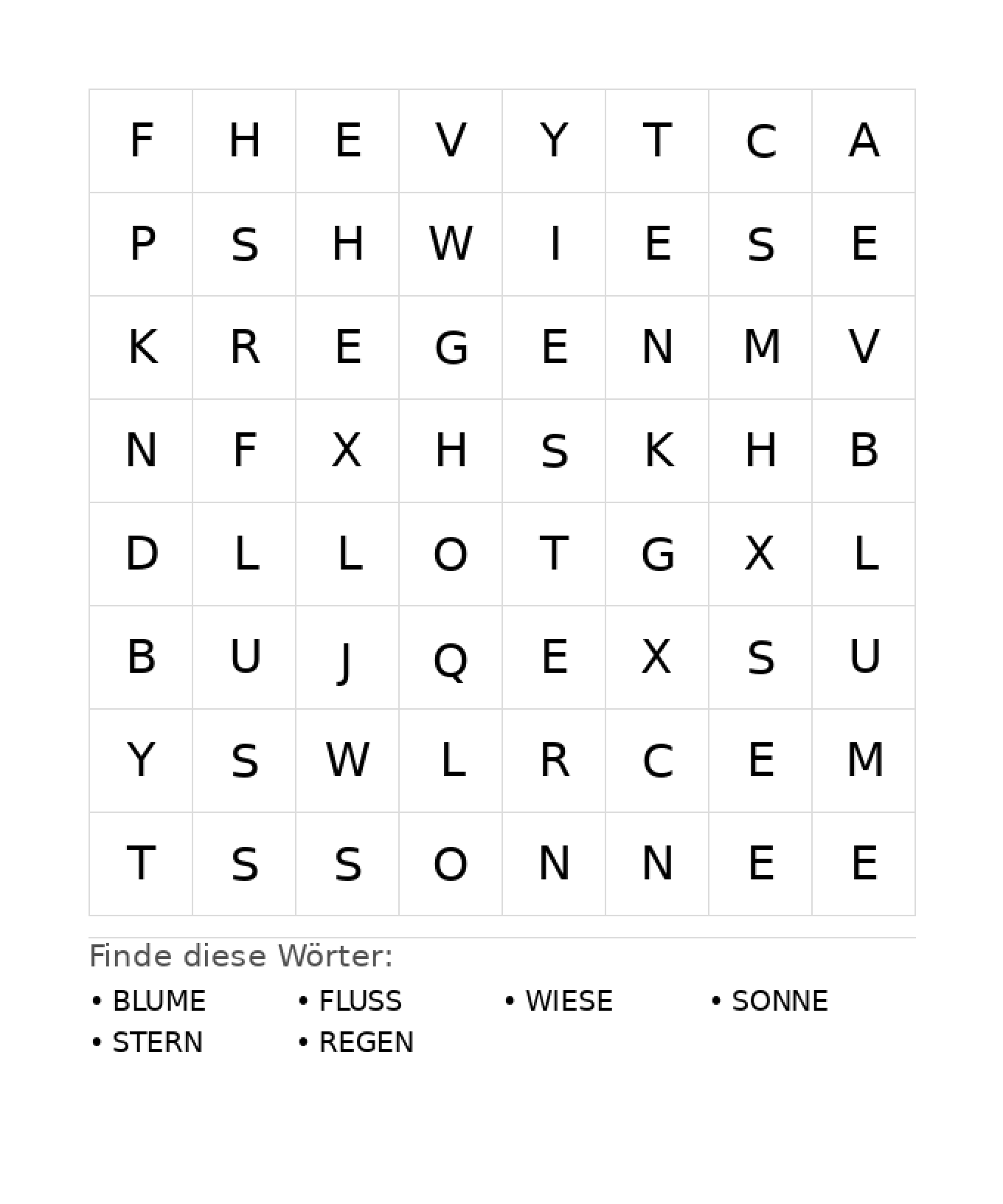 Wortsuchrätsel Wortsuchrätsel: Natur für Kindergarten aus der Kategorie Wortsuchrätsel - kostenlos ausdrucken
