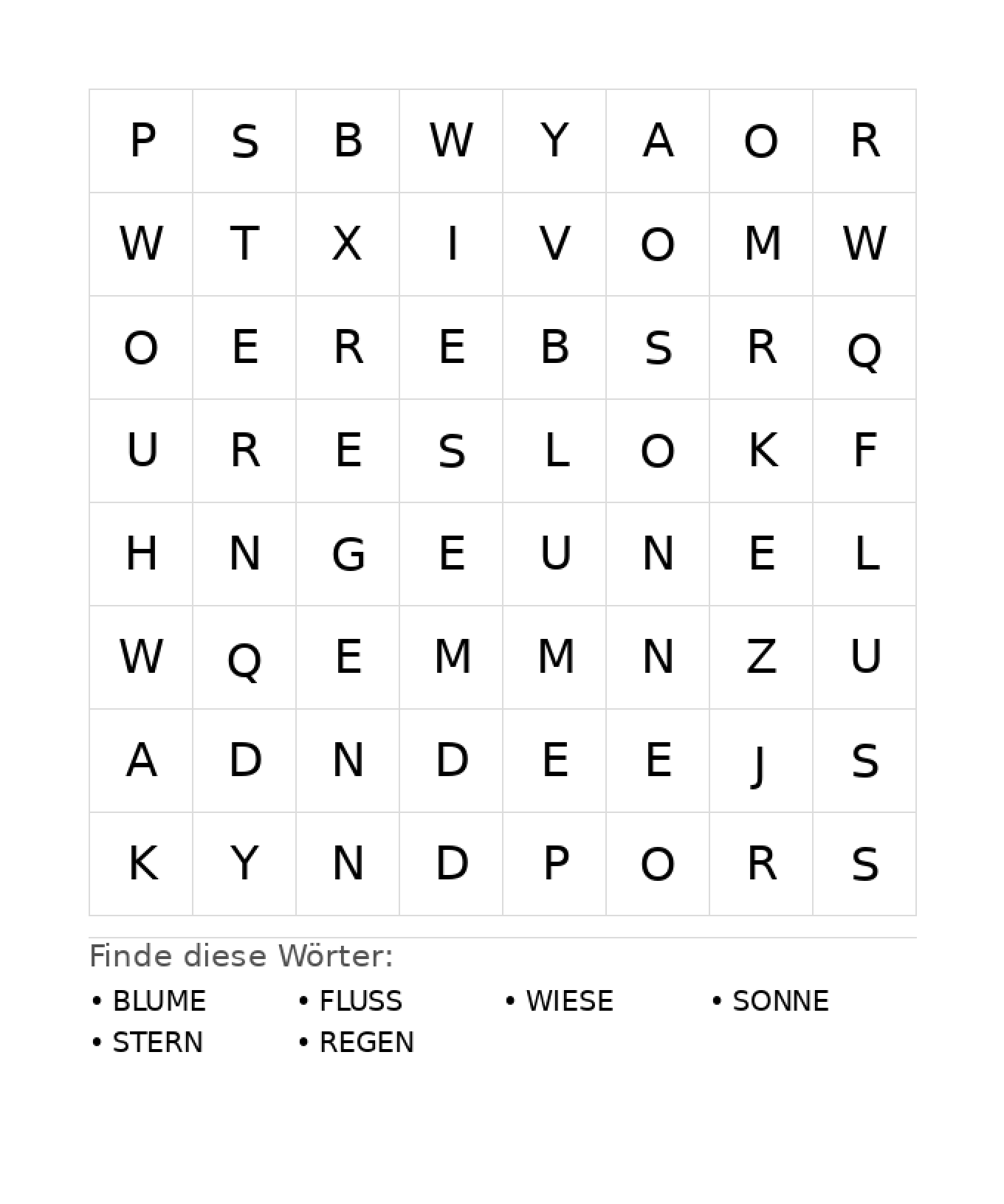 Wortsuchrätsel Wortsuchrätsel: Natur für Kindergarten aus der Kategorie Wortsuchrätsel - kostenlos ausdrucken