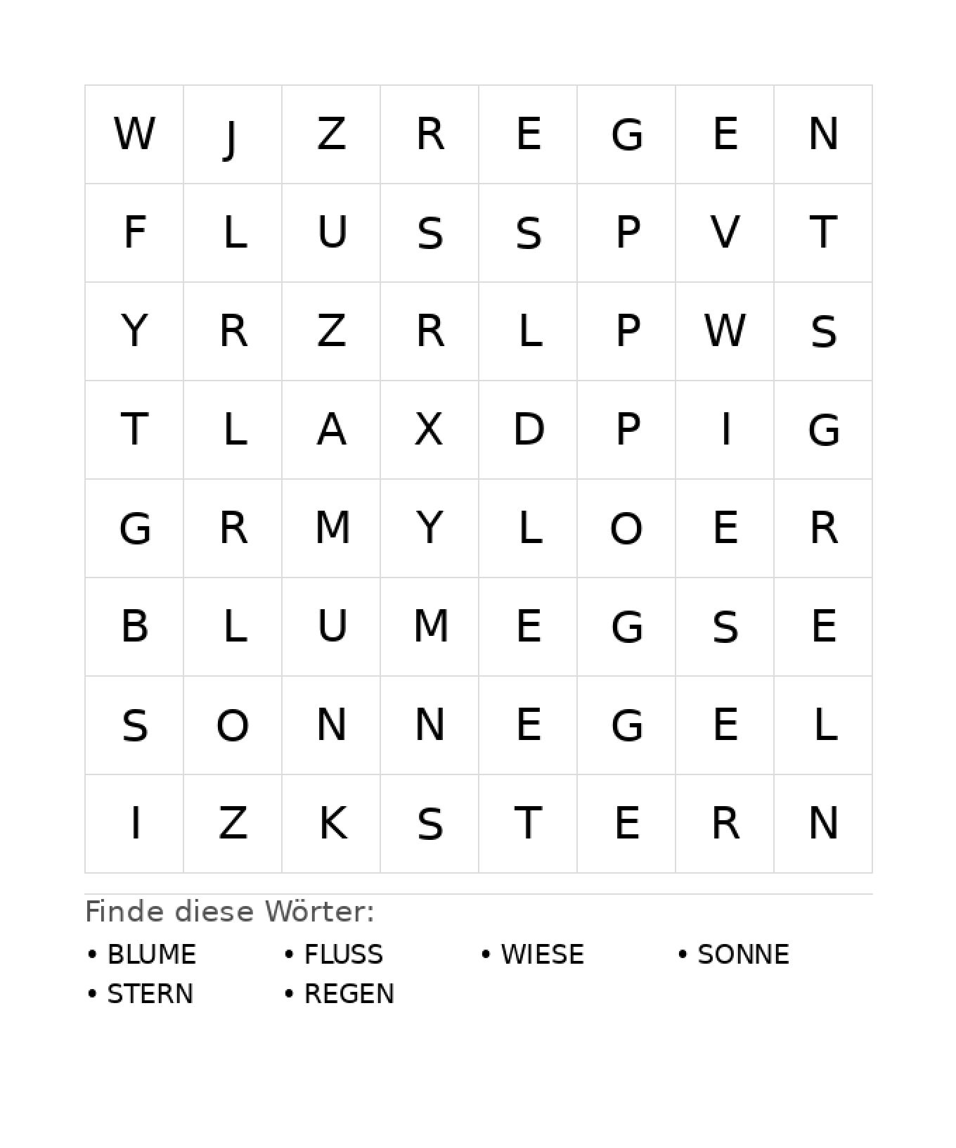 Wortsuchrätsel Wortsuchrätsel: Natur für Kindergarten aus der Kategorie Wortsuchrätsel - kostenlos ausdrucken