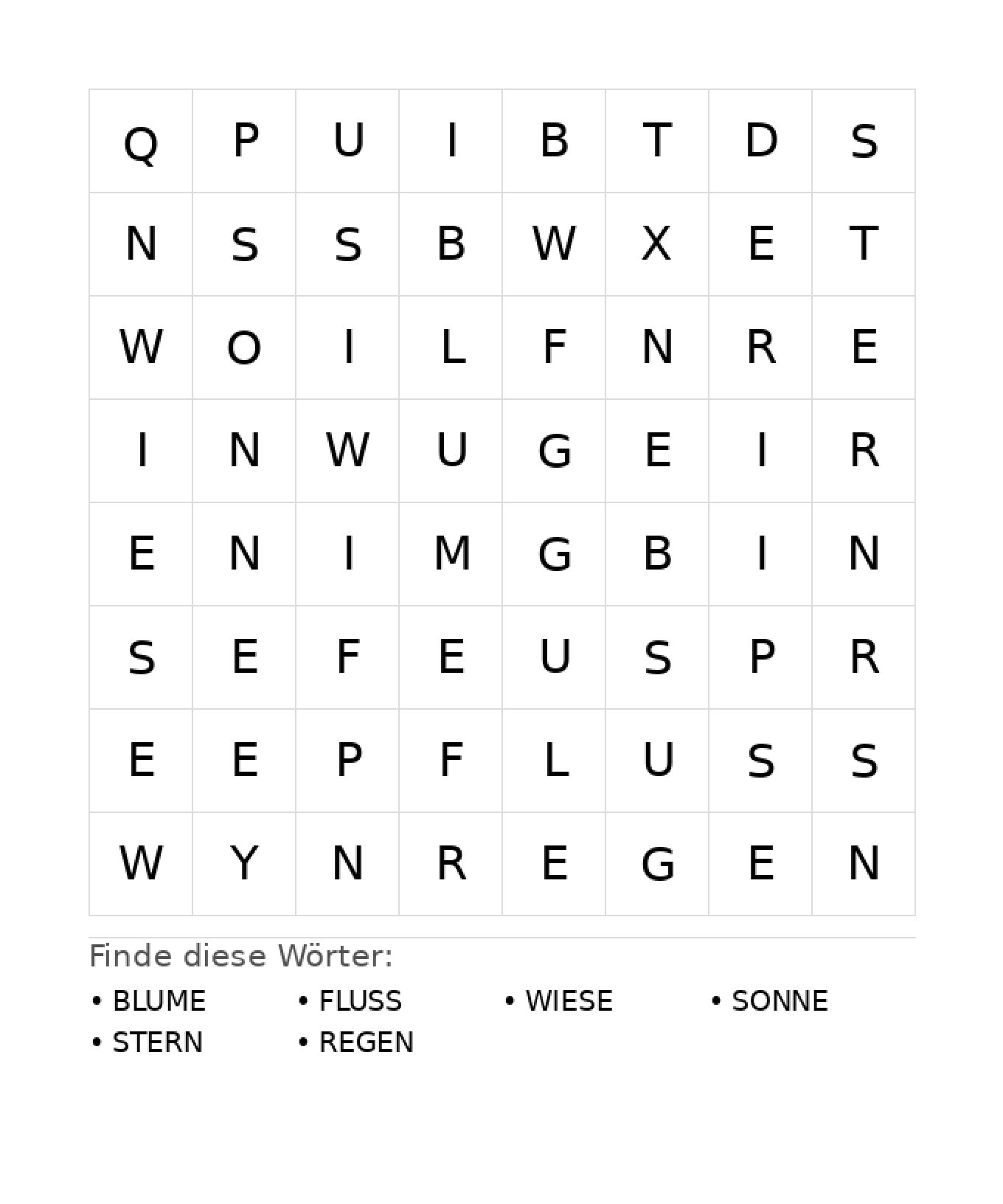 Wortsuchrätsel Wortsuchrätsel: Natur für Kindergarten aus der Kategorie Wortsuchrätsel - kostenlos ausdrucken