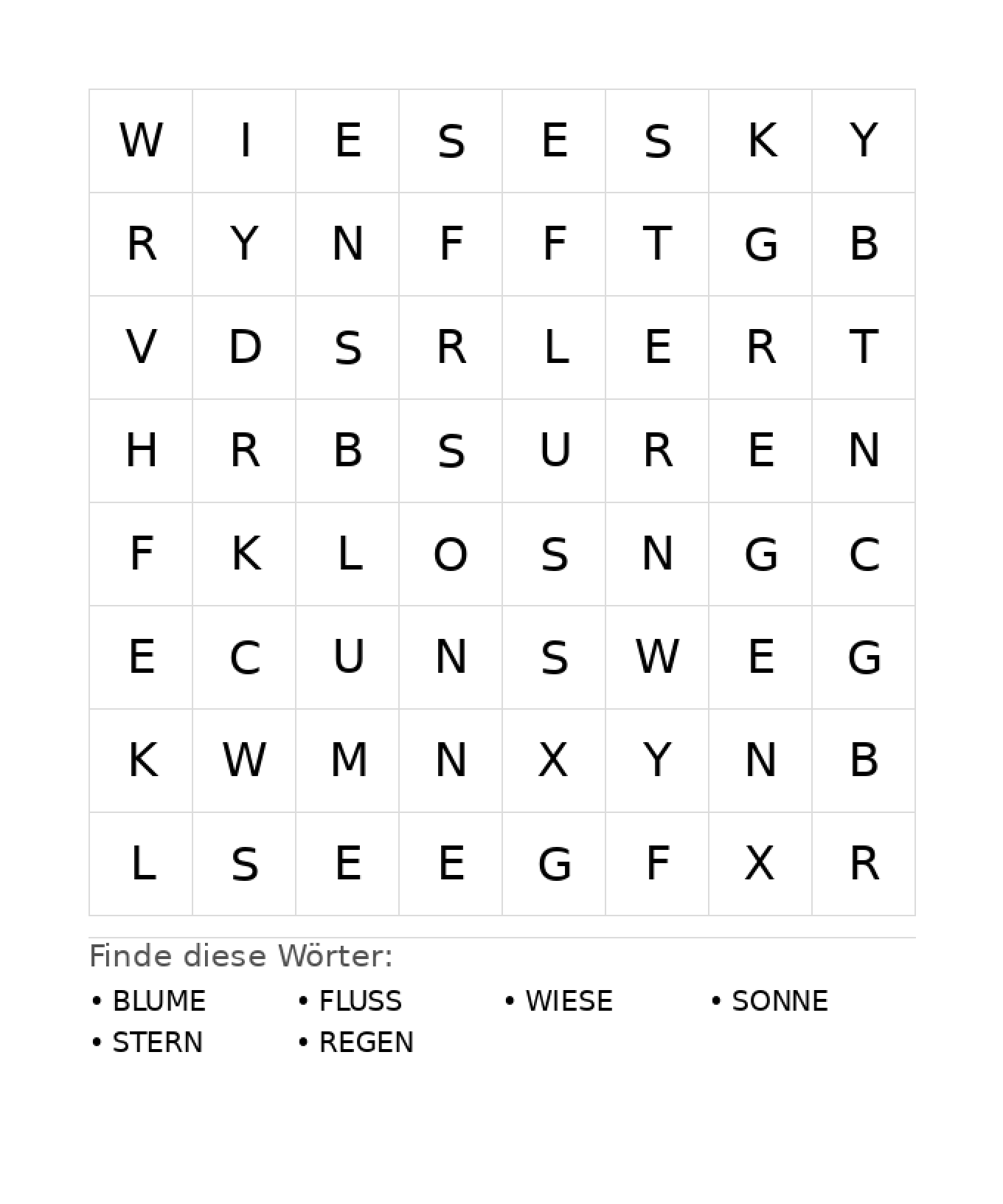 Wortsuchrätsel Wortsuchrätsel: Natur für Kindergarten aus der Kategorie Wortsuchrätsel - kostenlos ausdrucken