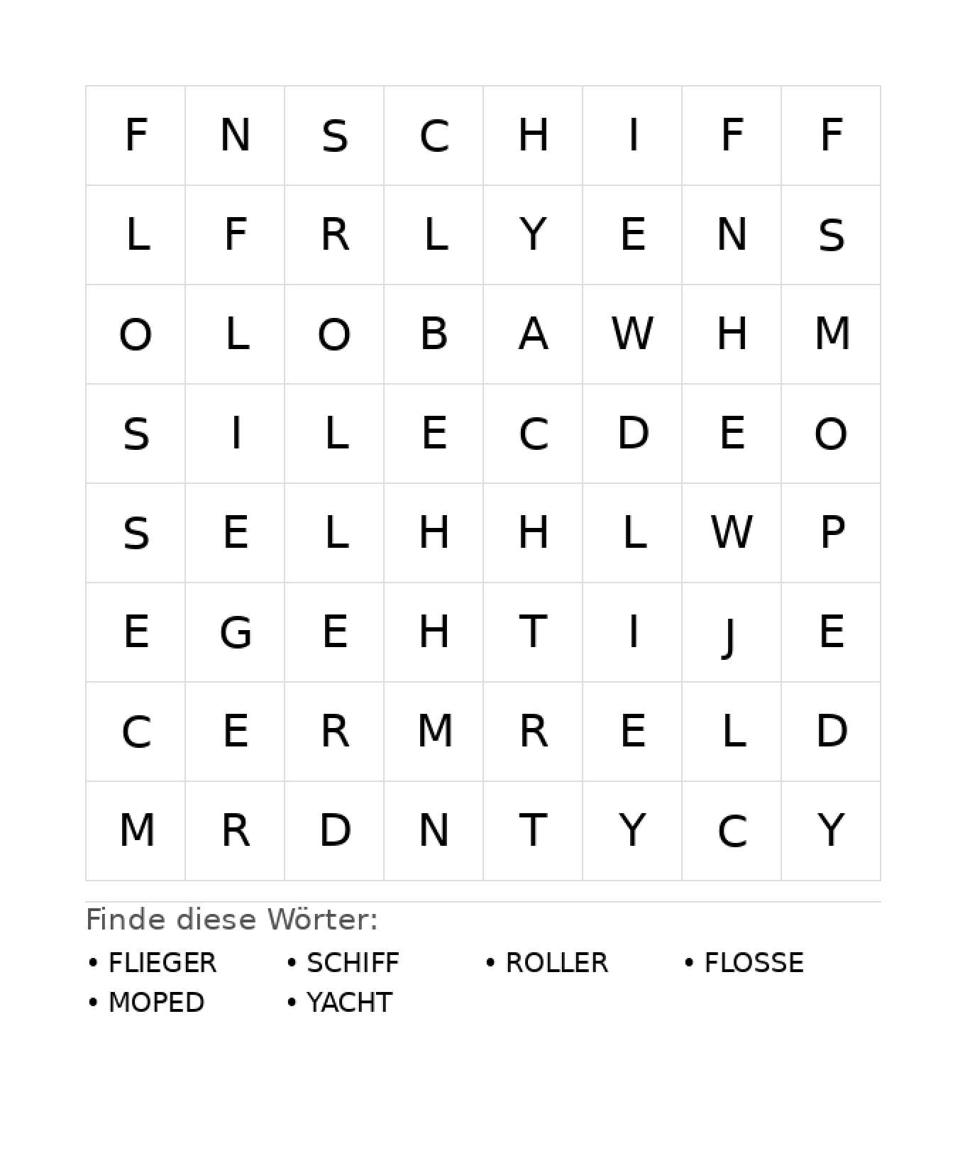 Wortsuchrätsel Wortsuchrätsel: Fahrzeuge für Kindergarten aus der Kategorie Wortsuchrätsel - kostenlos ausdrucken