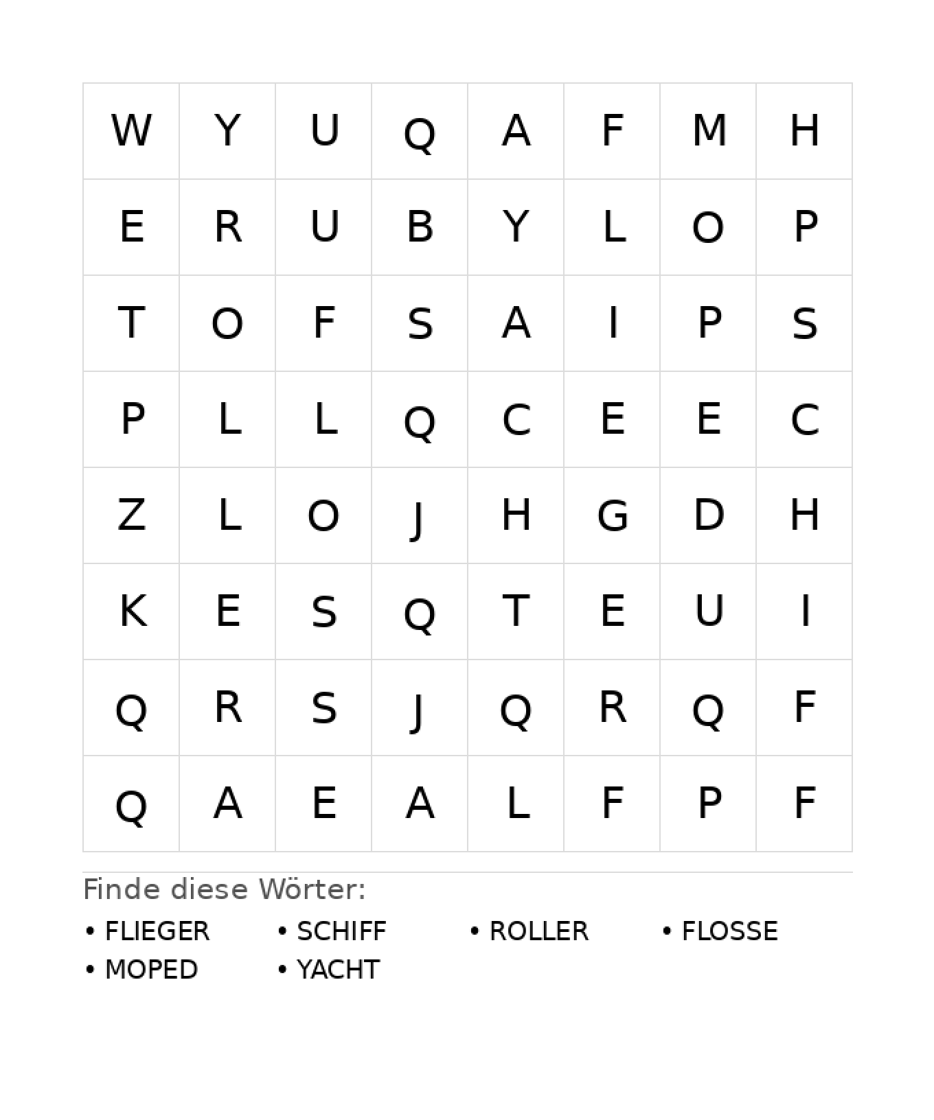 Wortsuchrätsel Wortsuchrätsel: Fahrzeuge für Kindergarten aus der Kategorie Wortsuchrätsel - kostenlos ausdrucken