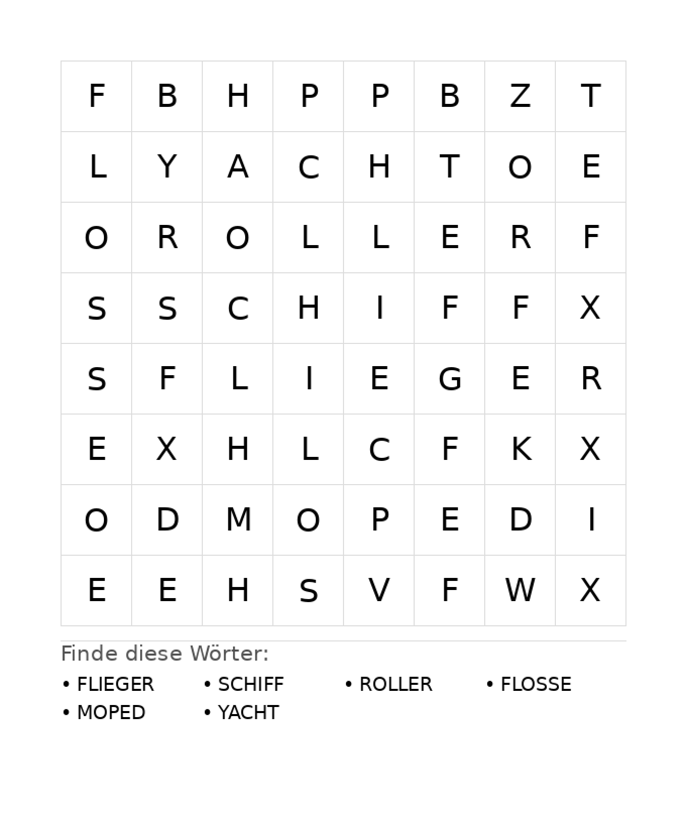 Wortsuchrätsel Wortsuchrätsel: Fahrzeuge für Kindergarten aus der Kategorie Wortsuchrätsel - kostenlos ausdrucken