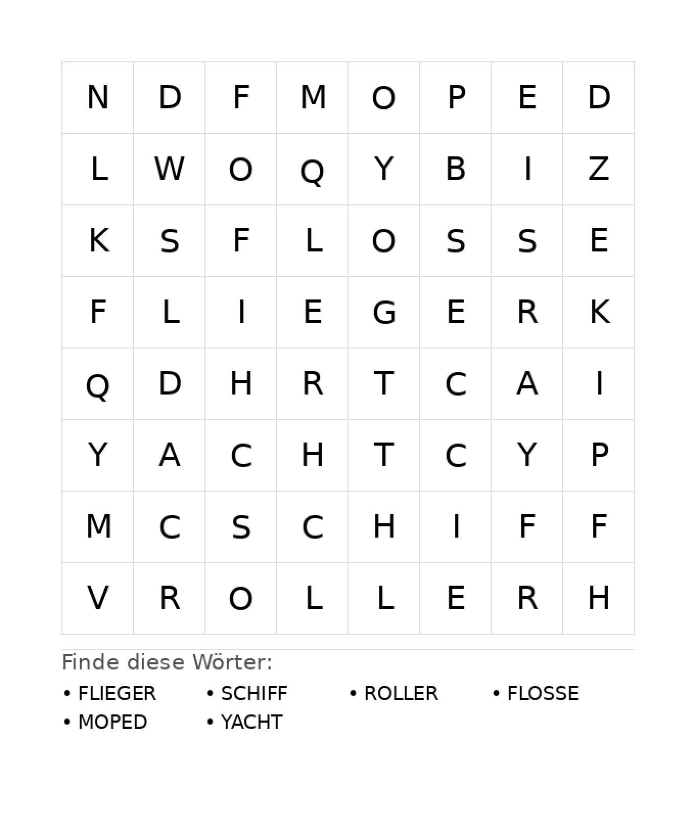 Wortsuchrätsel Wortsuchrätsel: Fahrzeuge für Kindergarten aus der Kategorie Wortsuchrätsel - kostenlos ausdrucken
