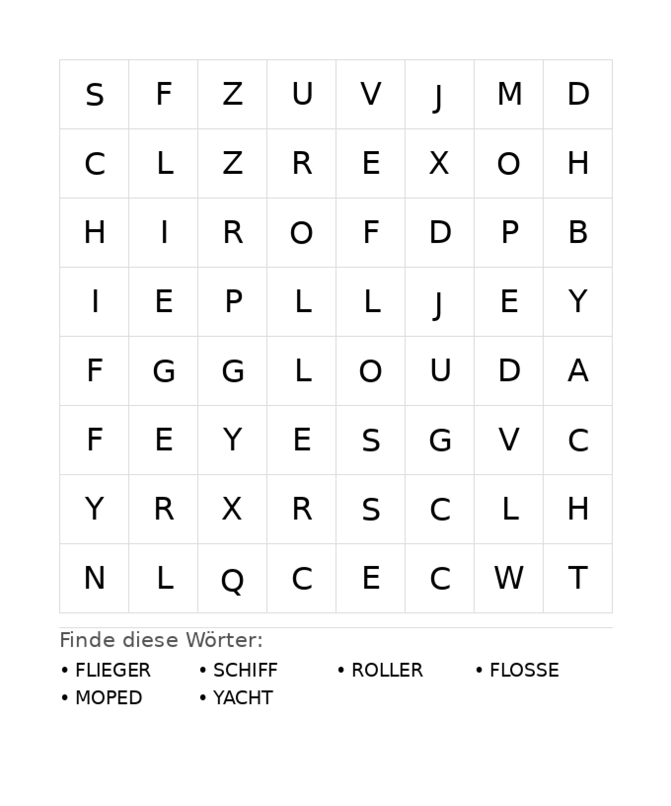 Wortsuchrätsel Wortsuchrätsel: Fahrzeuge für Kindergarten aus der Kategorie Wortsuchrätsel - kostenlos ausdrucken