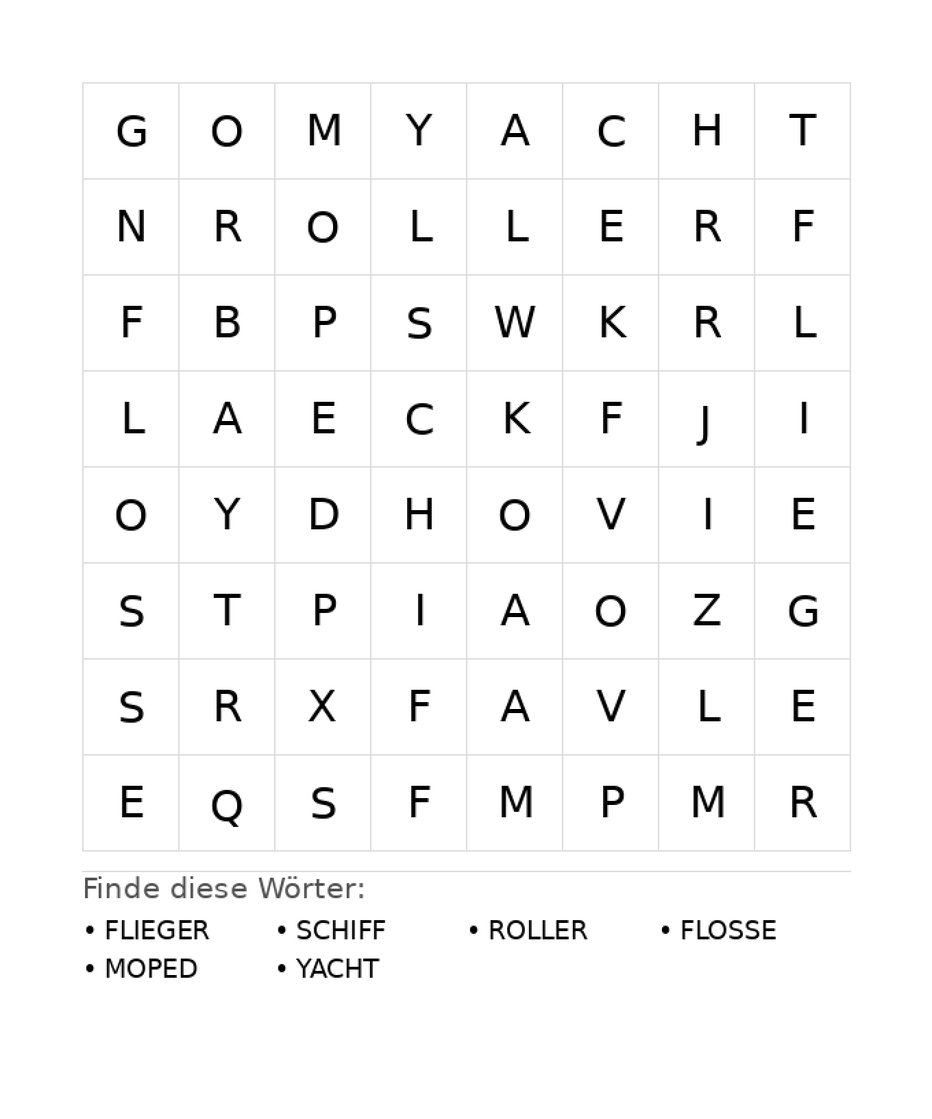 Wortsuchrätsel Wortsuchrätsel: Fahrzeuge für Kindergarten aus der Kategorie Wortsuchrätsel - kostenlos ausdrucken