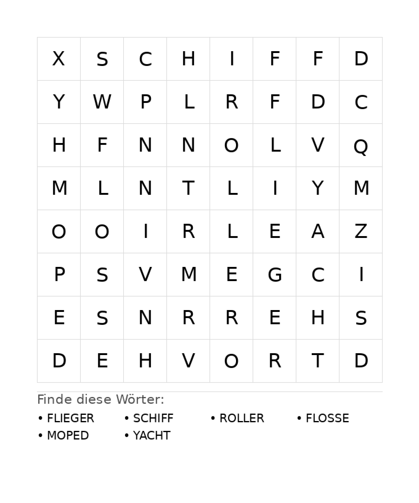 Wortsuchrätsel Wortsuchrätsel: Fahrzeuge für Kindergarten aus der Kategorie Wortsuchrätsel - kostenlos ausdrucken