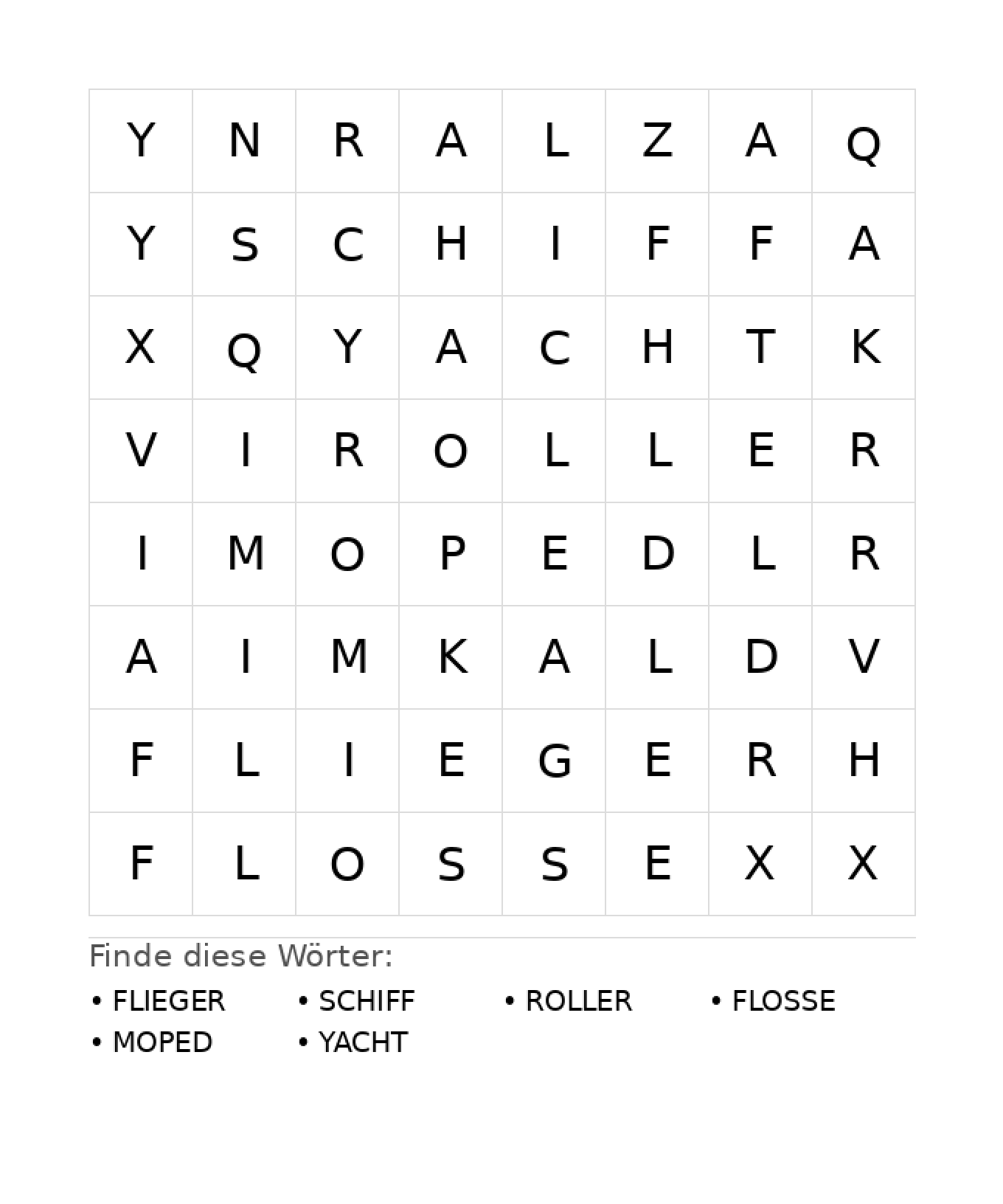 Wortsuchrätsel Wortsuchrätsel: Fahrzeuge für Kindergarten aus der Kategorie Wortsuchrätsel - kostenlos ausdrucken