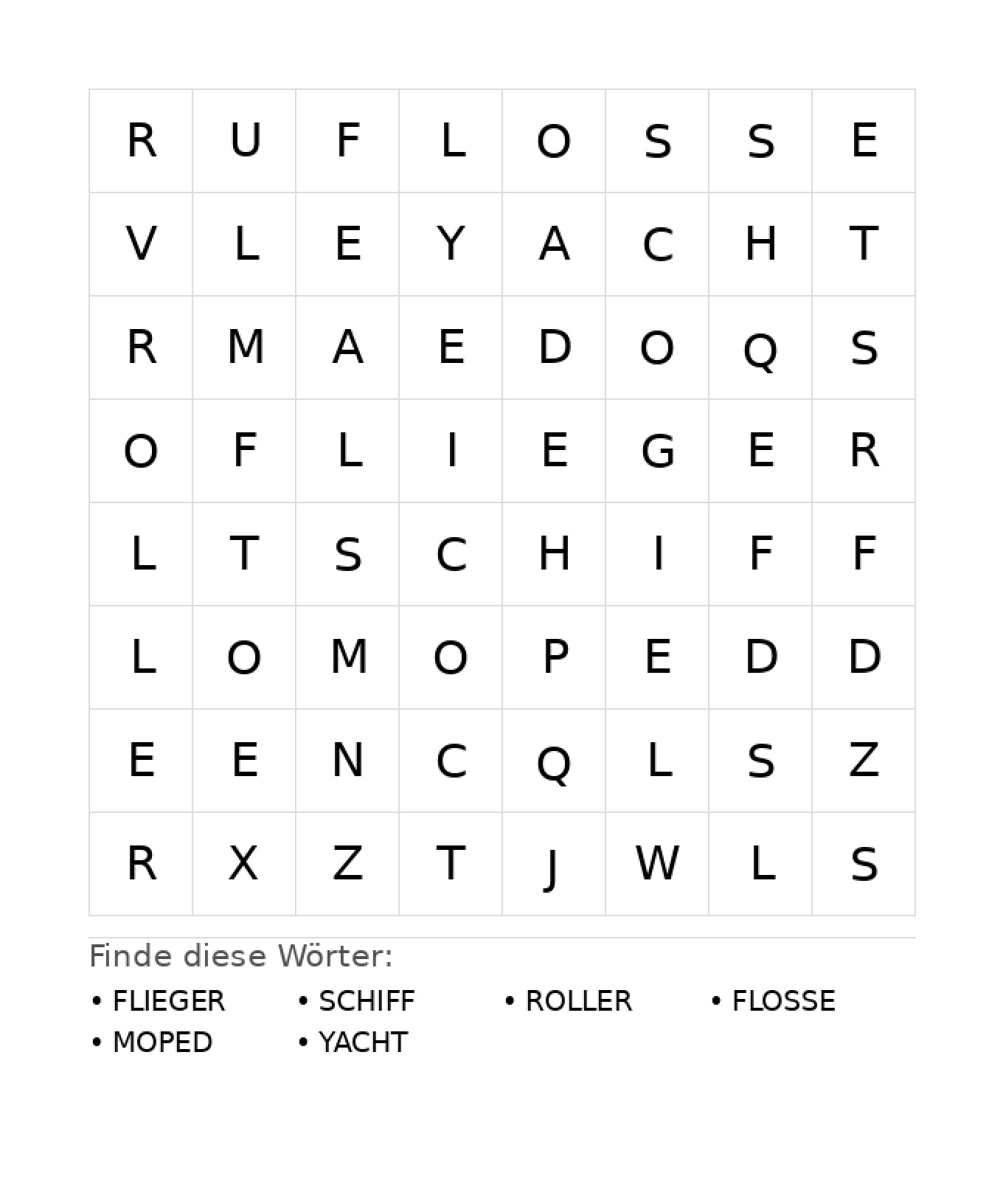 Wortsuchrätsel Wortsuchrätsel: Fahrzeuge für Kindergarten aus der Kategorie Wortsuchrätsel - kostenlos ausdrucken