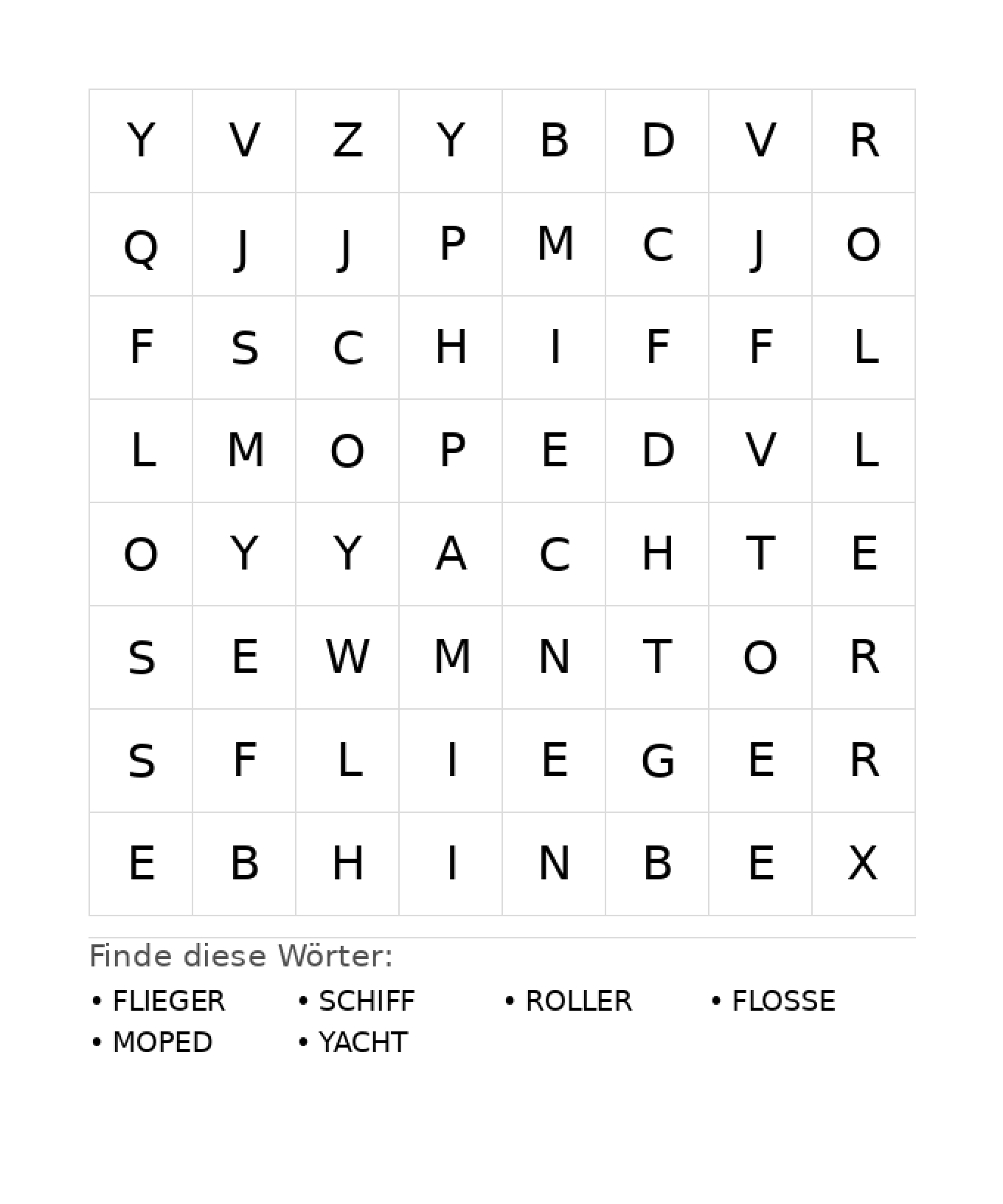 Wortsuchrätsel Wortsuchrätsel: Fahrzeuge für Kindergarten aus der Kategorie Wortsuchrätsel - kostenlos ausdrucken
