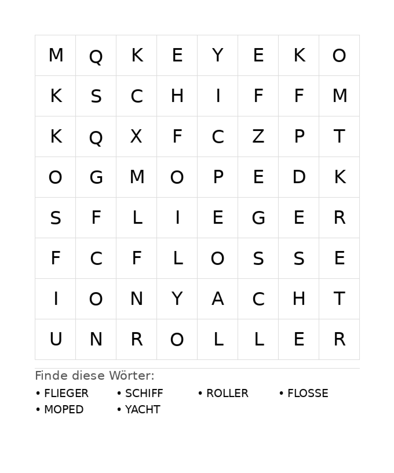 Wortsuchrätsel Wortsuchrätsel: Fahrzeuge für Kindergarten aus der Kategorie Wortsuchrätsel - kostenlos ausdrucken