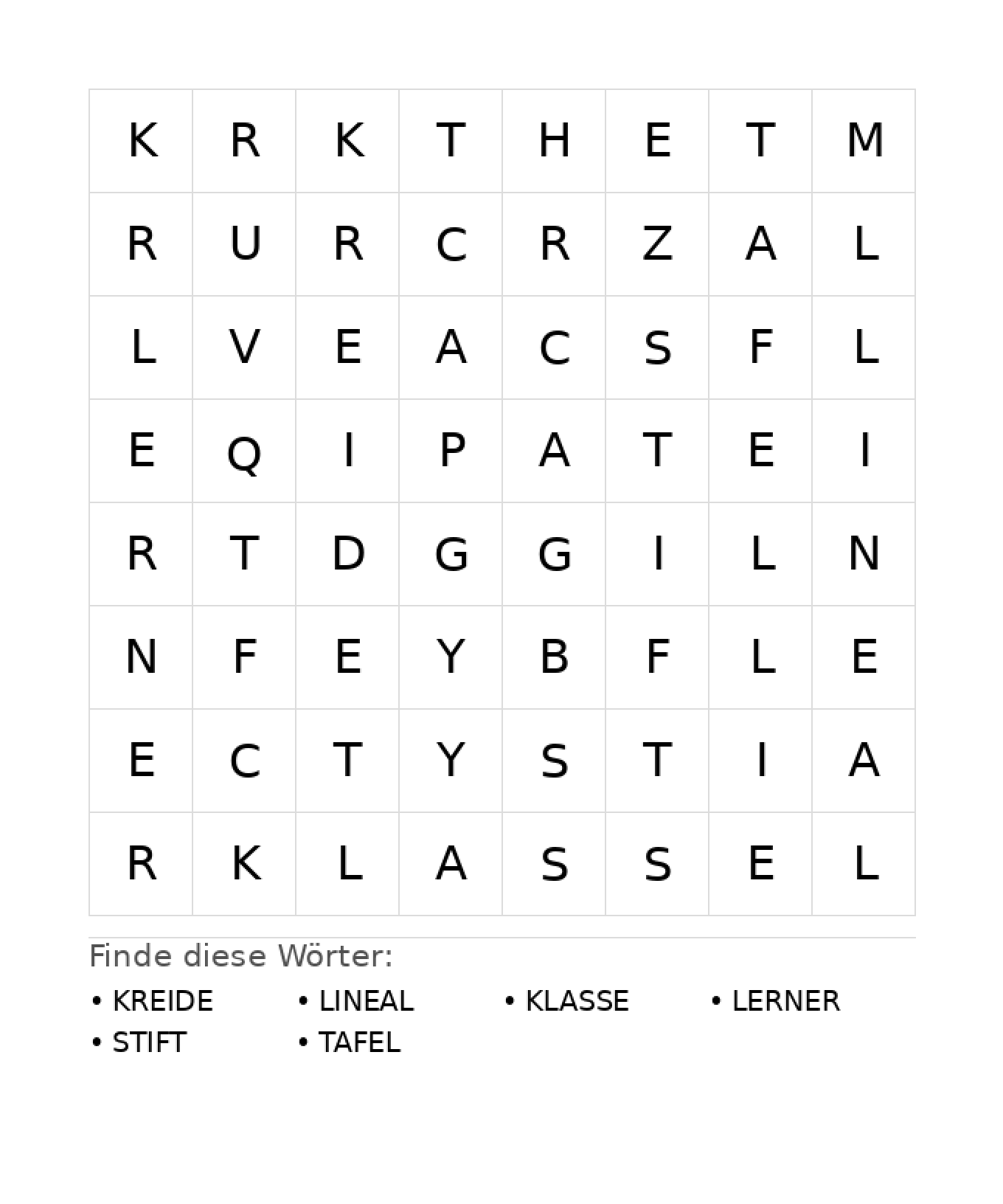 Wortsuchrätsel Wortsuchrätsel: Schule für Kindergarten aus der Kategorie Wortsuchrätsel - kostenlos ausdrucken