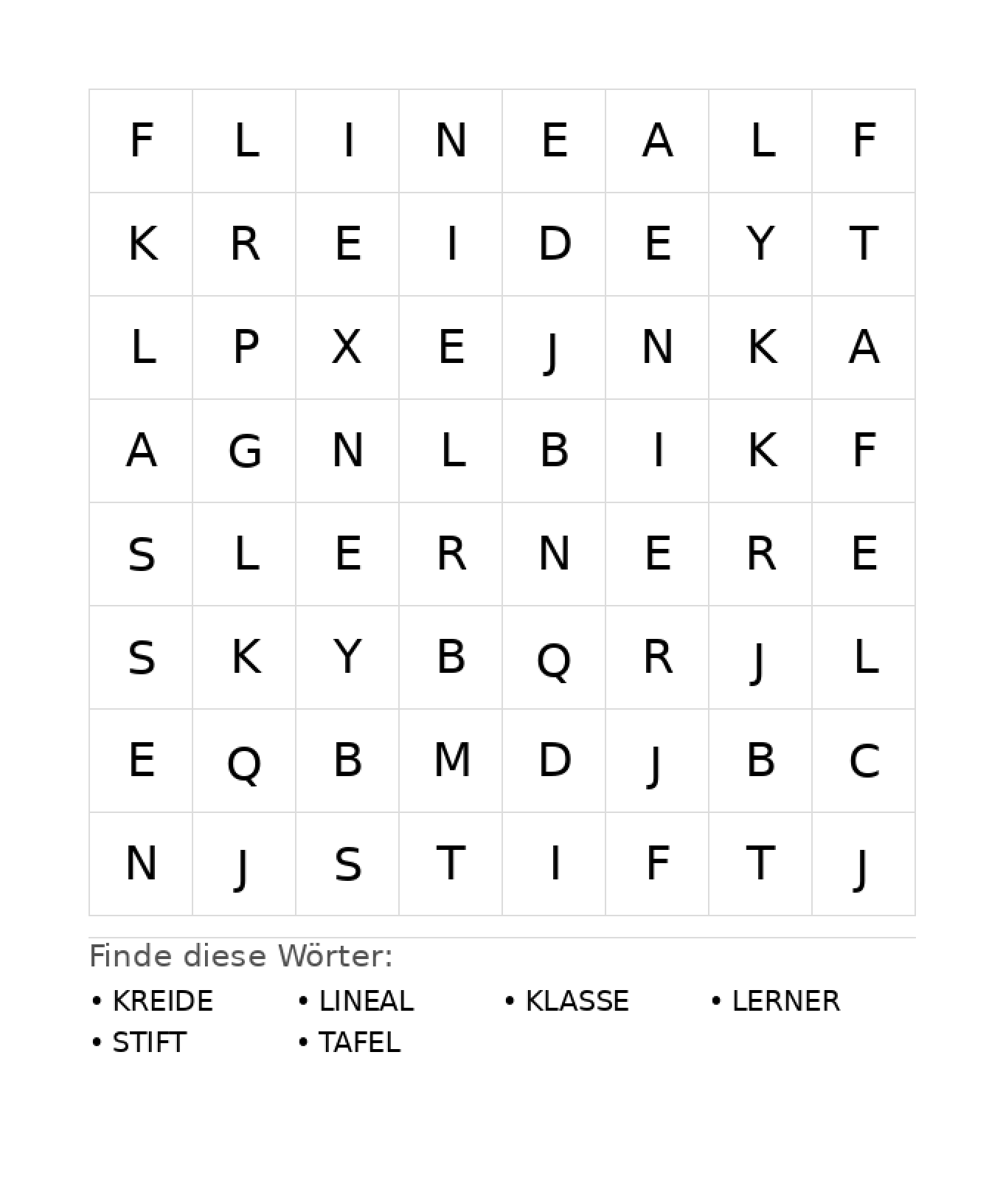 Wortsuchrätsel Wortsuchrätsel: Schule für Kindergarten aus der Kategorie Wortsuchrätsel - kostenlos ausdrucken