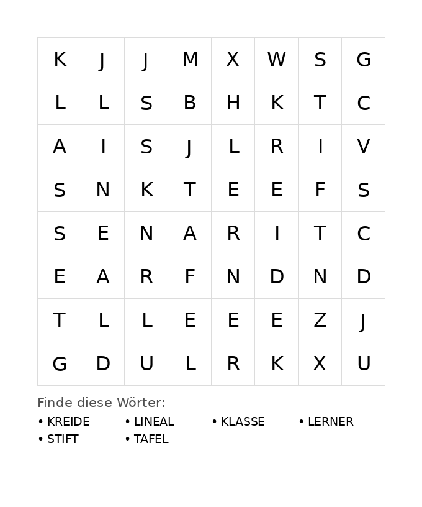 Wortsuchrätsel Wortsuchrätsel: Schule für Kindergarten aus der Kategorie Wortsuchrätsel - kostenlos ausdrucken