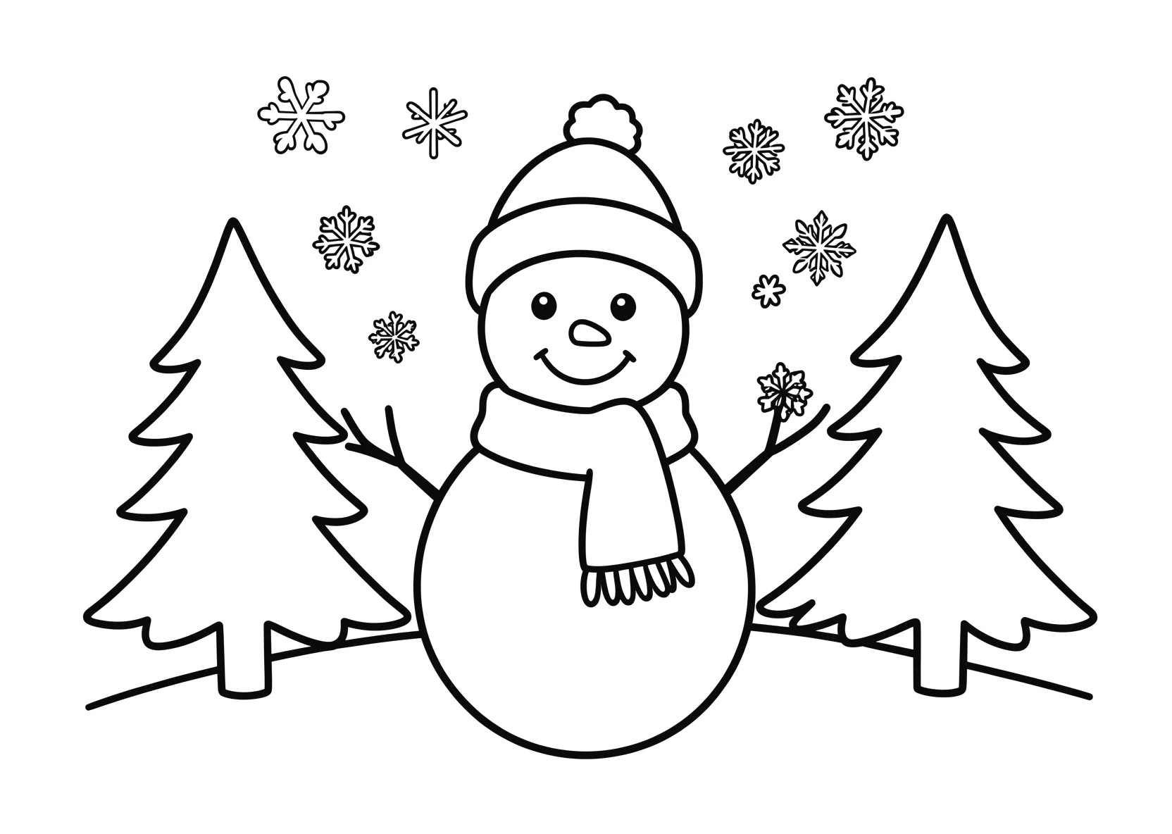 Ausmalbild Schneemann mit Schal - Ausmalbild aus der Kategorie Natur - kostenlos ausdrucken