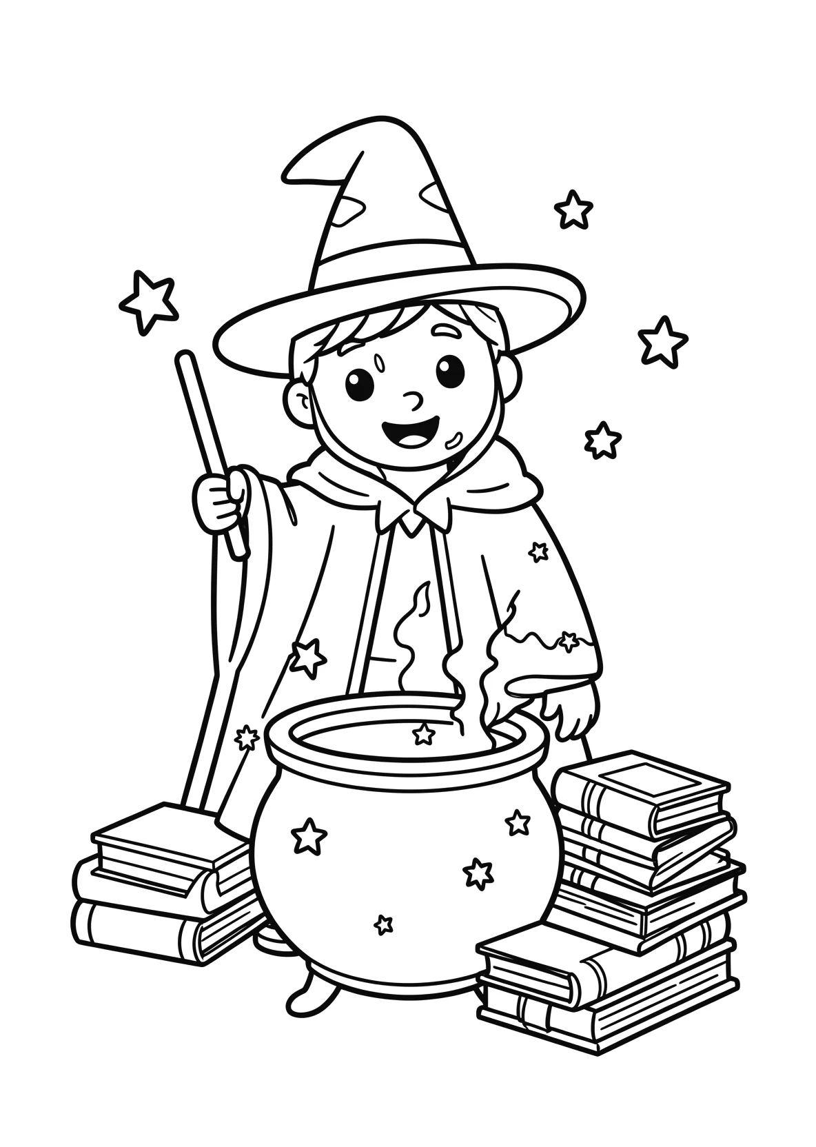 Ausmalbild Zauberer mit Hut - Ausmalbild aus der Kategorie Maerchen - kostenlos ausdrucken