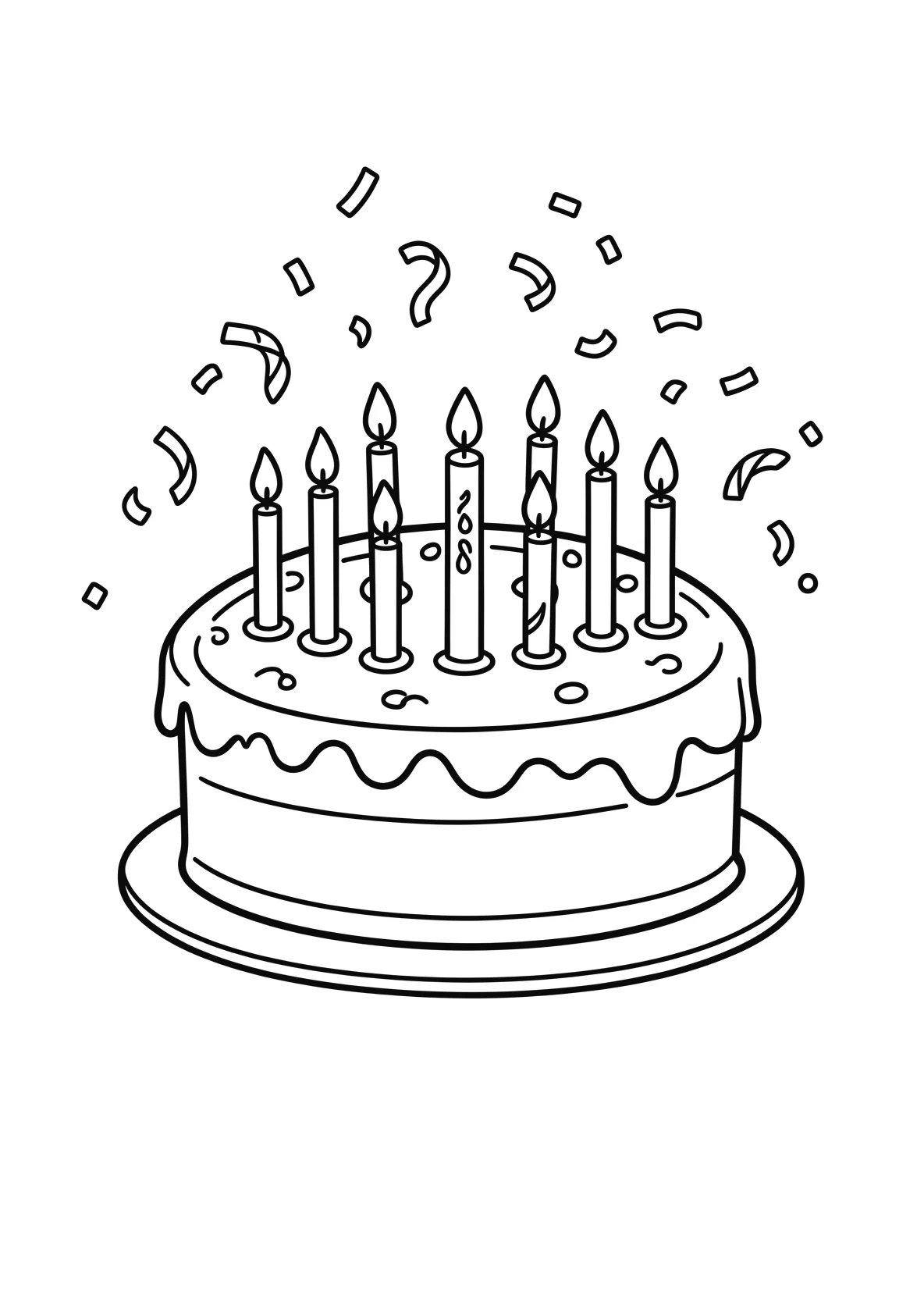 Ausmalbild Großer Geburtstagskuchen mit Kerzen - Ausmalbild aus der Kategorie Feiertage - kostenlos ausdrucken