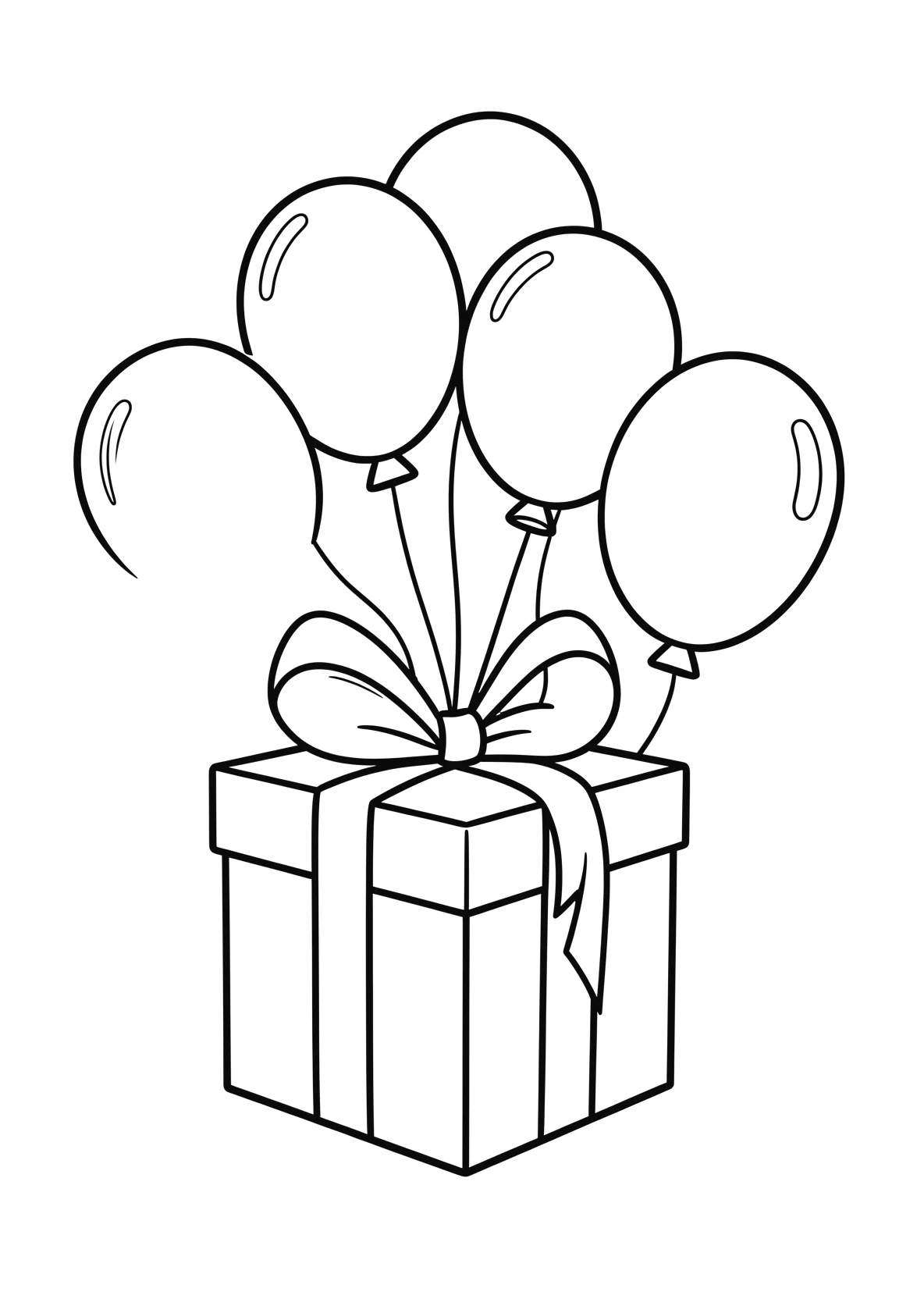 Ausmalbild Geburtstagsgeschenk mit Schleife neben Luftballons - Ausmalbild aus der Kategorie Feiertage - kostenlos ausdrucken