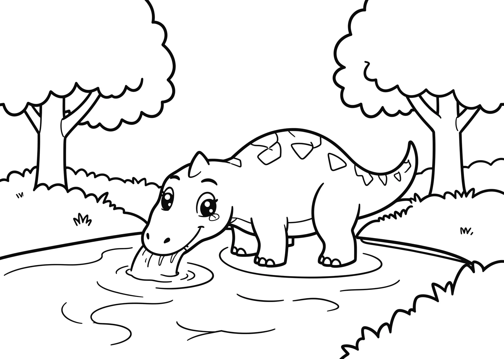 Ausmalbild Dinosaurier trinkt Wasser aus einem Fluss mit - Ausmalbild aus der Kategorie Tiere - kostenlos ausdrucken