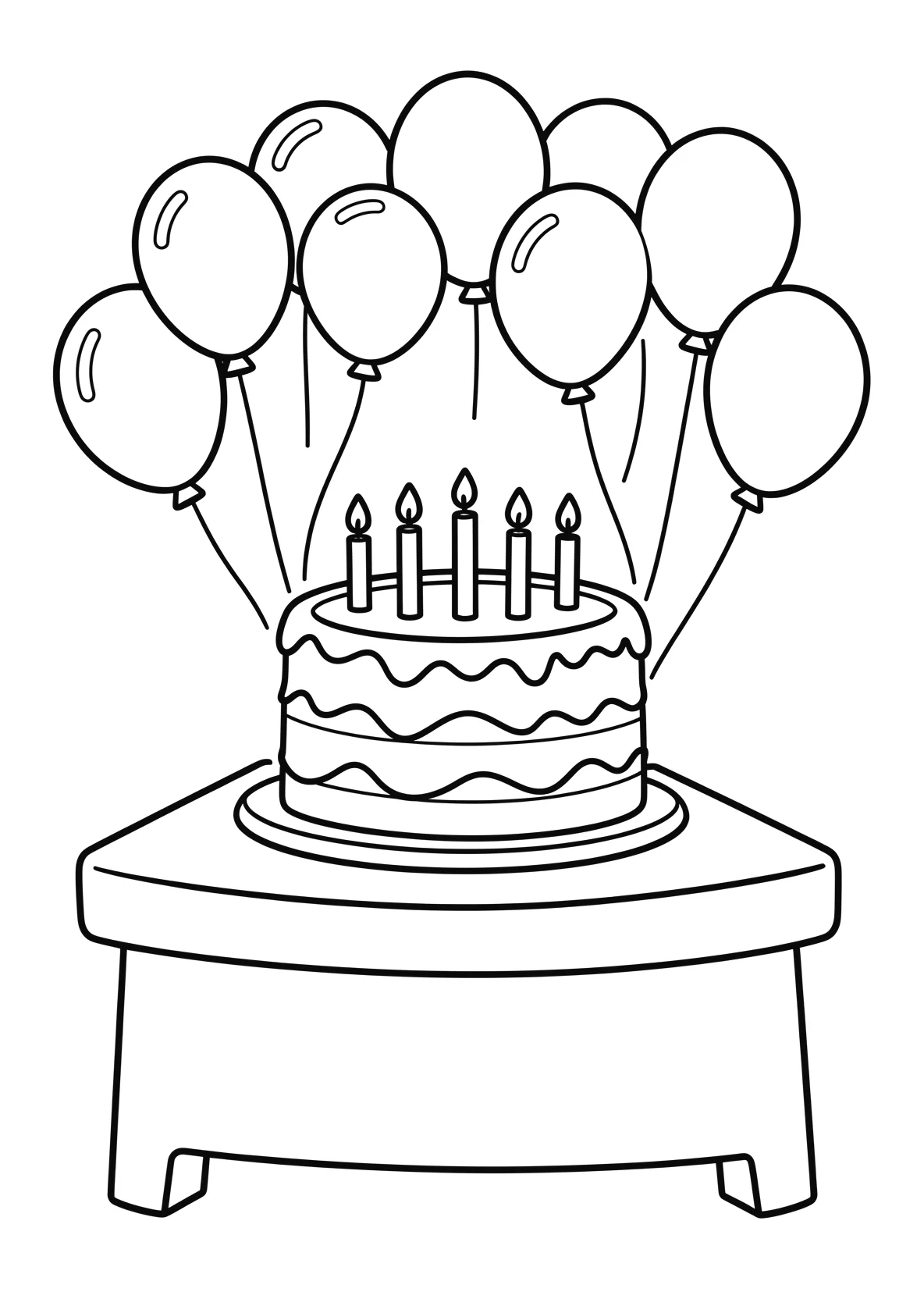 Ausmalbild Großer Geburtstagskuchen mit Kerzen auf einem - Ausmalbild aus der Kategorie Feiertage - kostenlos ausdrucken