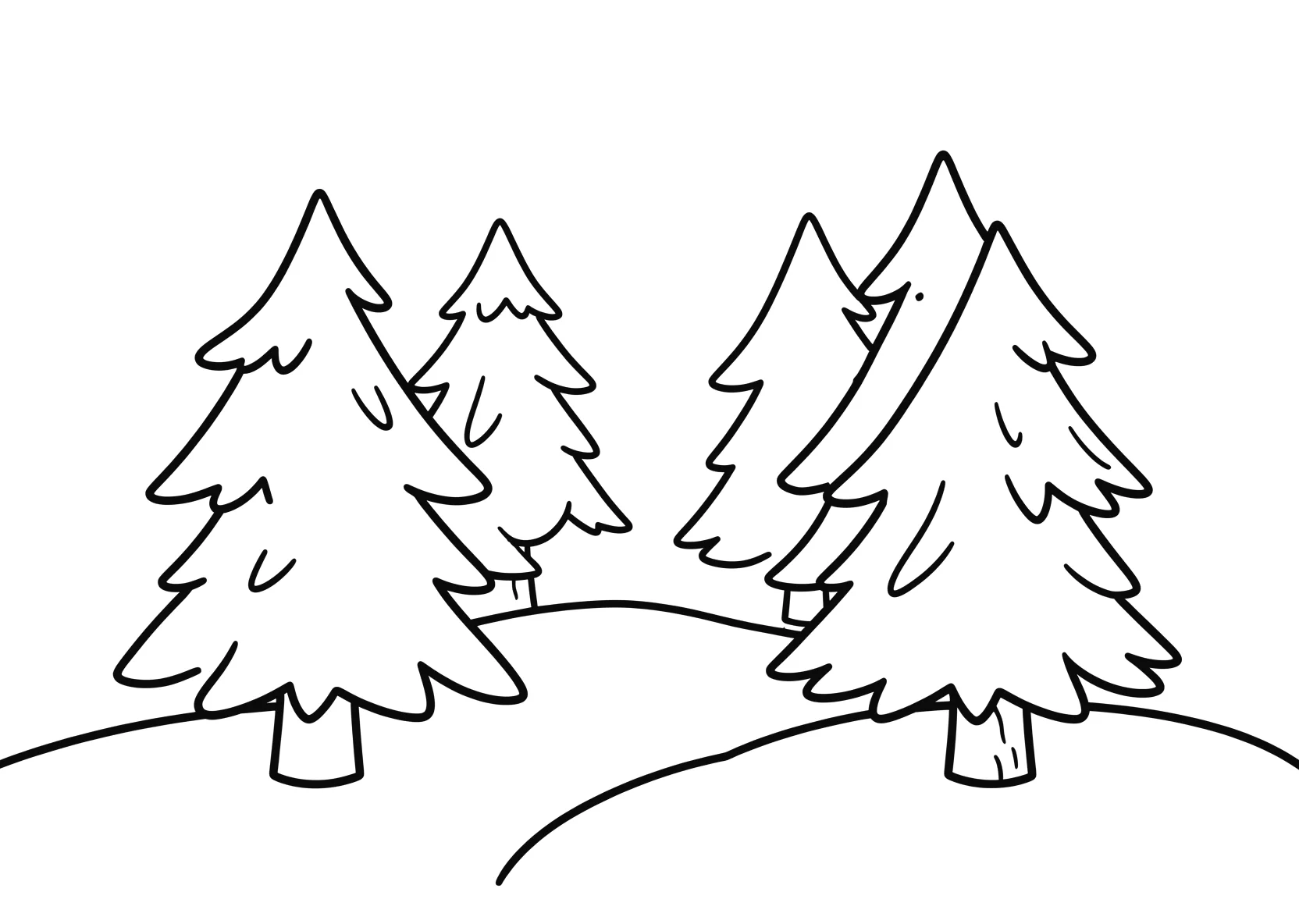 Ausmalbild Verschneiter Wald mit Tannenbäumen - Ausmalbild aus der Kategorie Natur - kostenlos ausdrucken