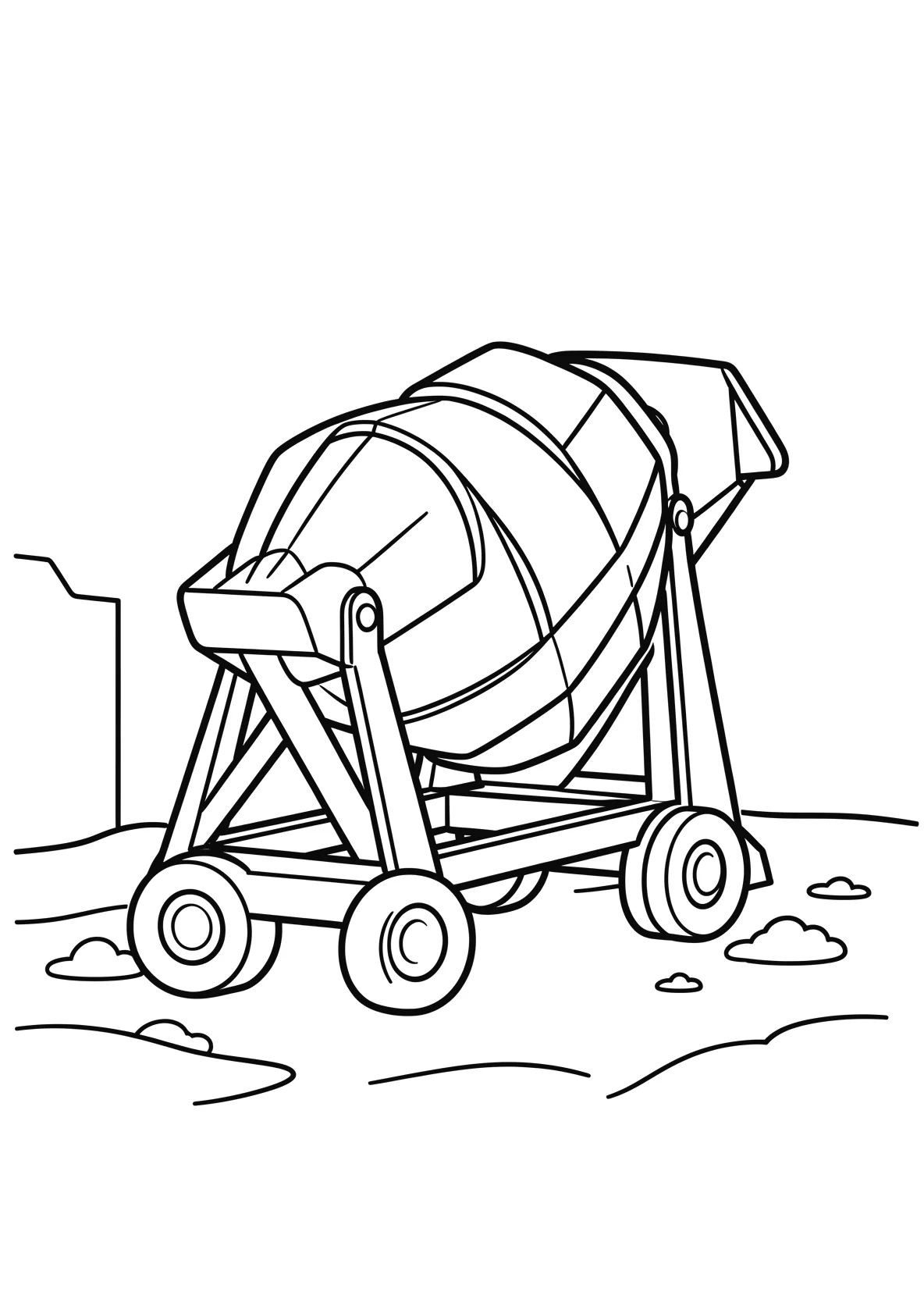 Ausmalbild Betonmischer steht auf einer Baustelle - Ausmalbild aus der Kategorie Berufe - kostenlos ausdrucken