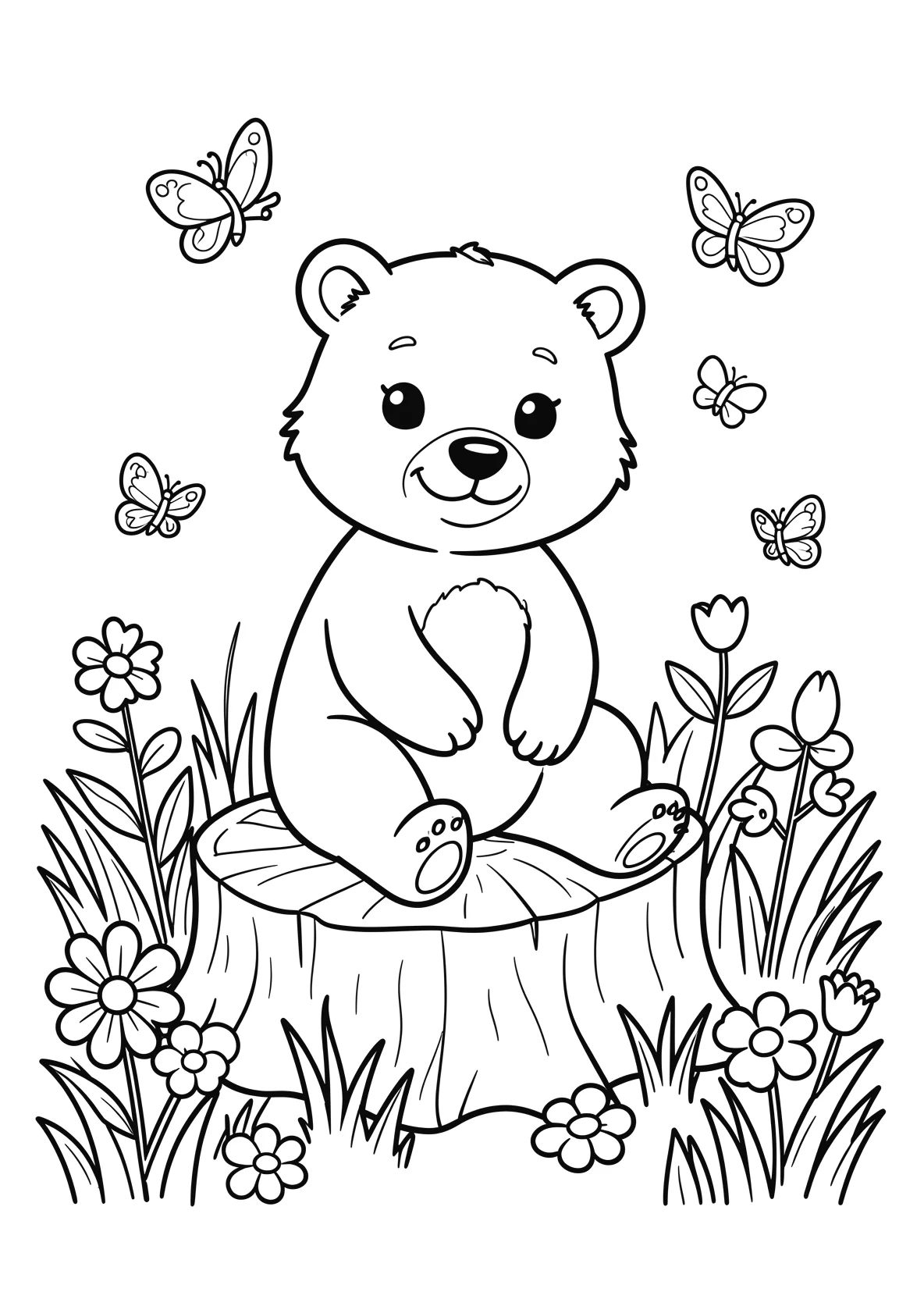 Ausmalbild Niedlicher Waschbär sitzt auf einem Baumstamm im - Ausmalbild aus der Kategorie Tiere - kostenlos ausdrucken