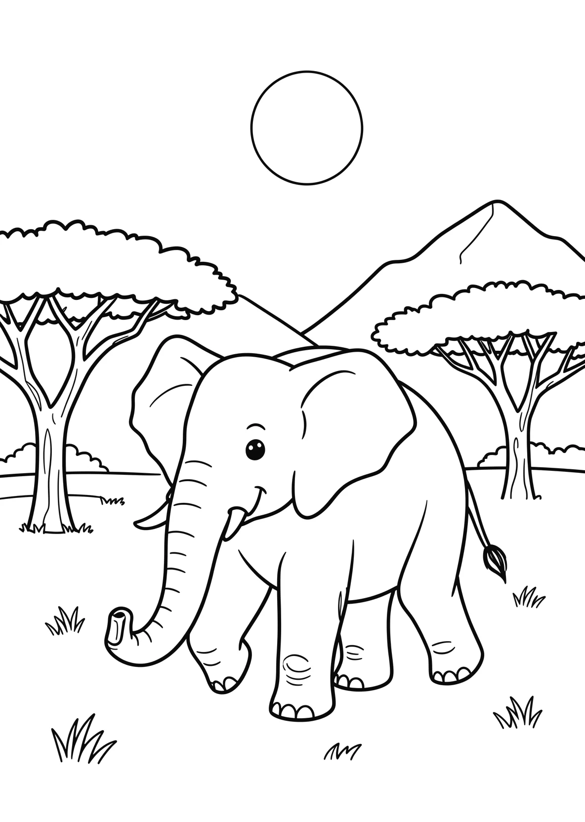 Ausmalbild Großer Elefant läuft durch - Ausmalbild aus der Kategorie Tiere - kostenlos ausdrucken