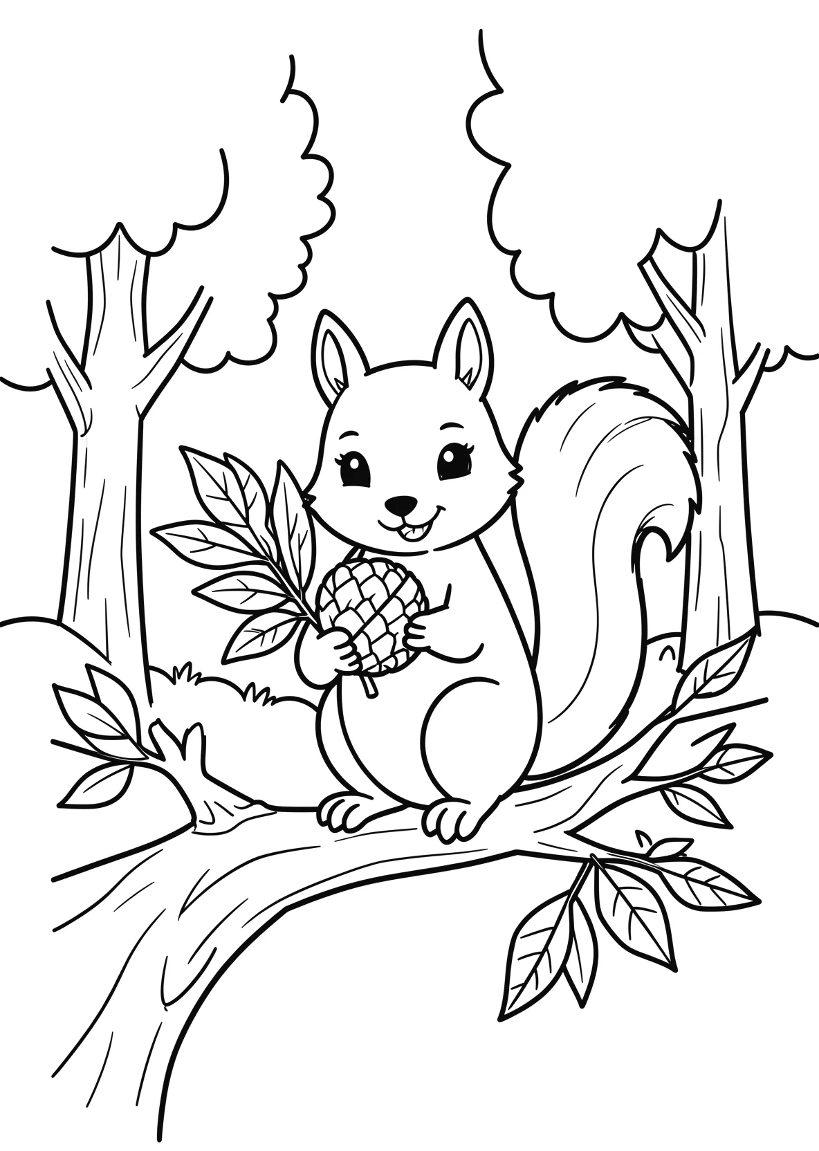 Ausmalbild Eichhörnchen sitzt auf einem Ast - Ausmalbild aus der Kategorie Tiere - kostenlos ausdrucken