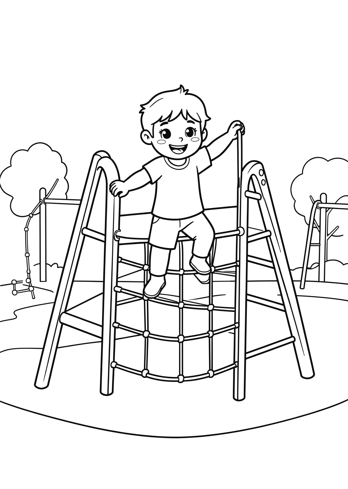 Ausmalbild Kinder klettern auf einem Klettergerüst auf einem - Ausmalbild aus der Kategorie Sport - kostenlos ausdrucken