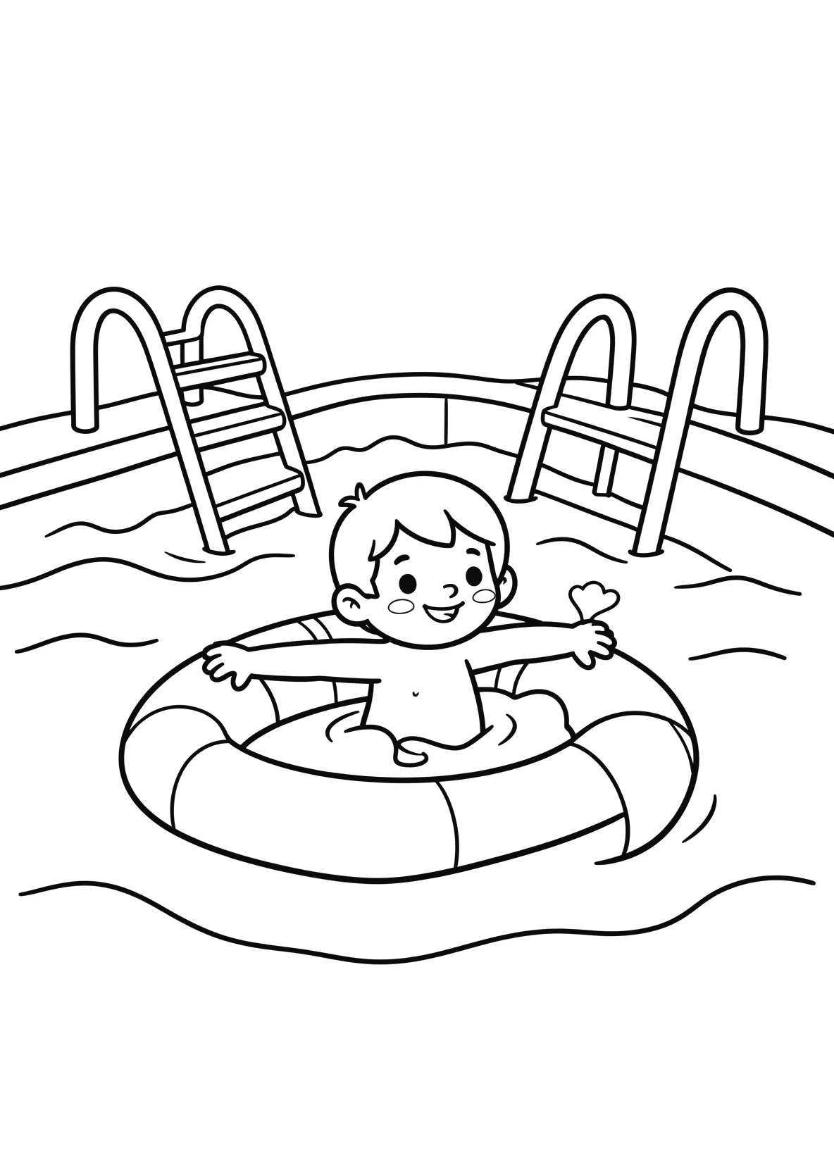 Ausmalbild Kinder schwimmen in einem Schwimmbad mit - Ausmalbild aus der Kategorie Sport - kostenlos ausdrucken