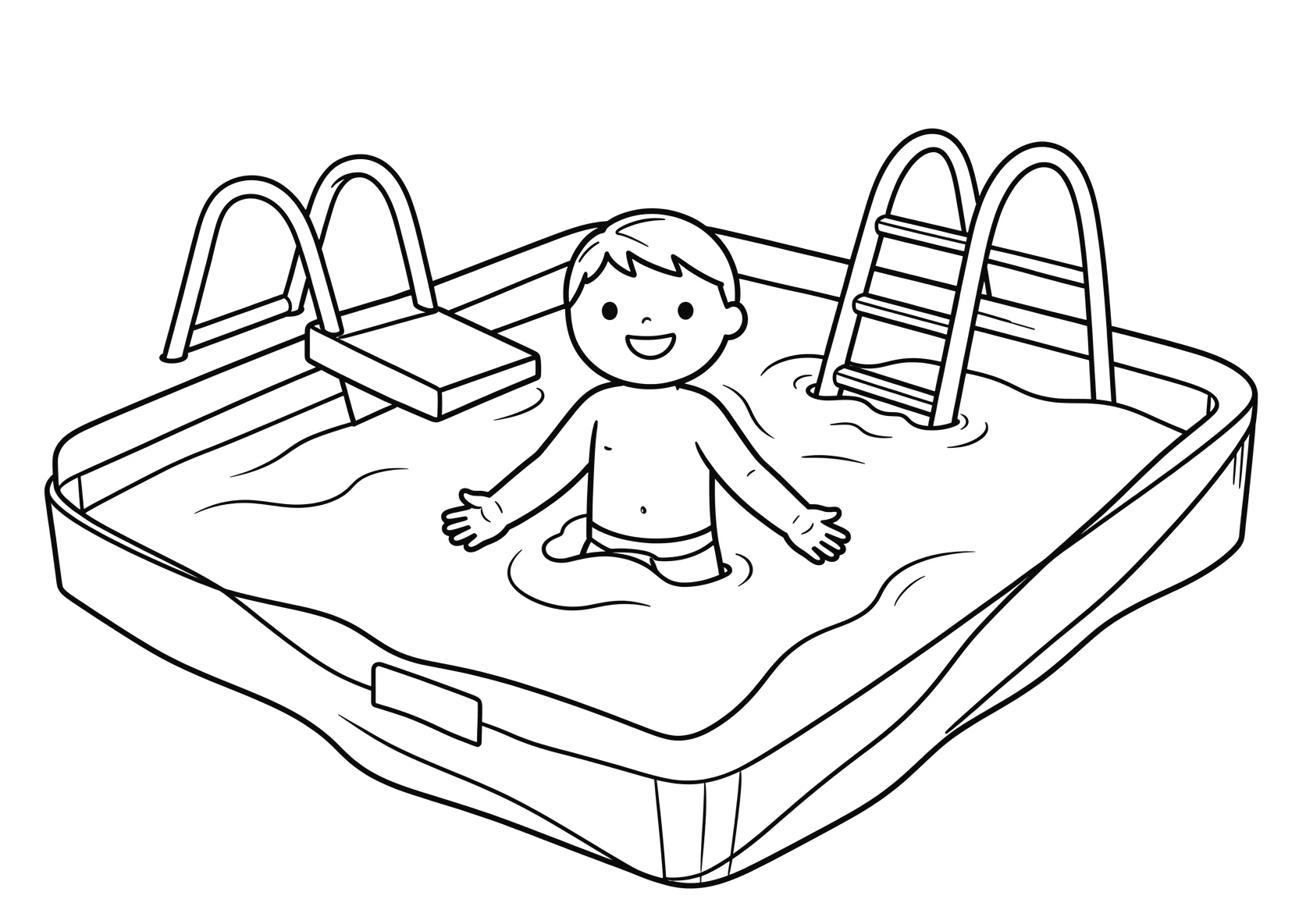 Ausmalbild Schwimmbad mit Sprungbrett - Ausmalbild aus der Kategorie Sport - kostenlos ausdrucken