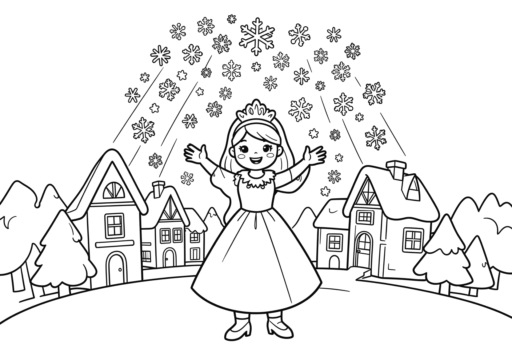 Ausmalbild Eisprinzessin zaubert einen Regen aus - Ausmalbild aus der Kategorie Maerchen - kostenlos ausdrucken