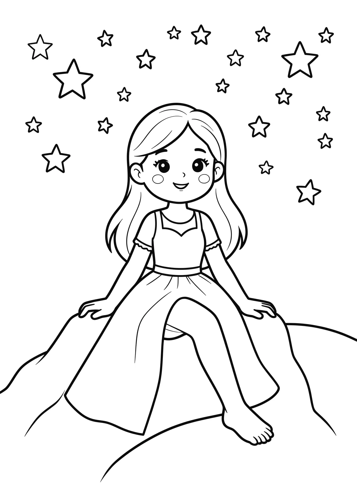 Ausmalbild Meerprinzessin sitzt auf einem Felsen unter dem - Ausmalbild aus der Kategorie Maerchen - kostenlos ausdrucken