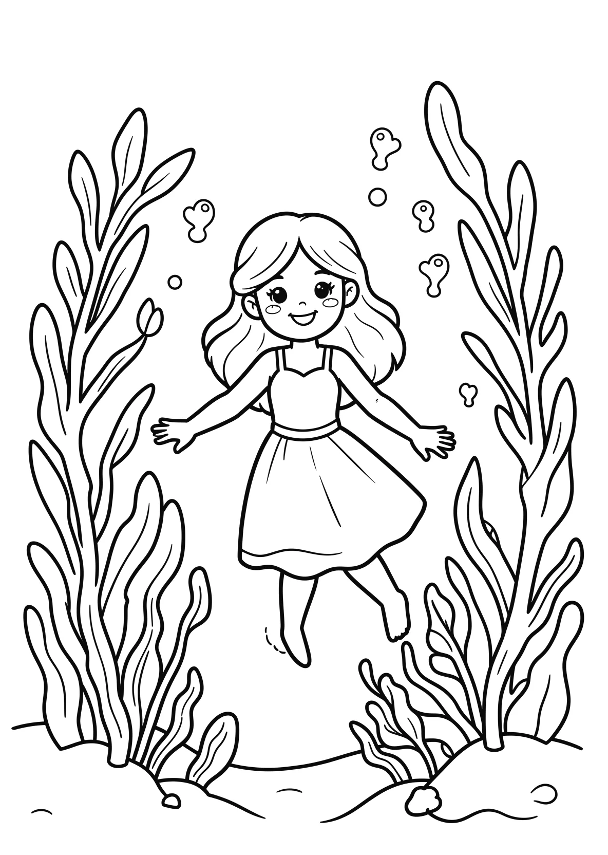 Ausmalbild Meerprinzessin schwimmt durch einen - Ausmalbild aus der Kategorie Maerchen - kostenlos ausdrucken