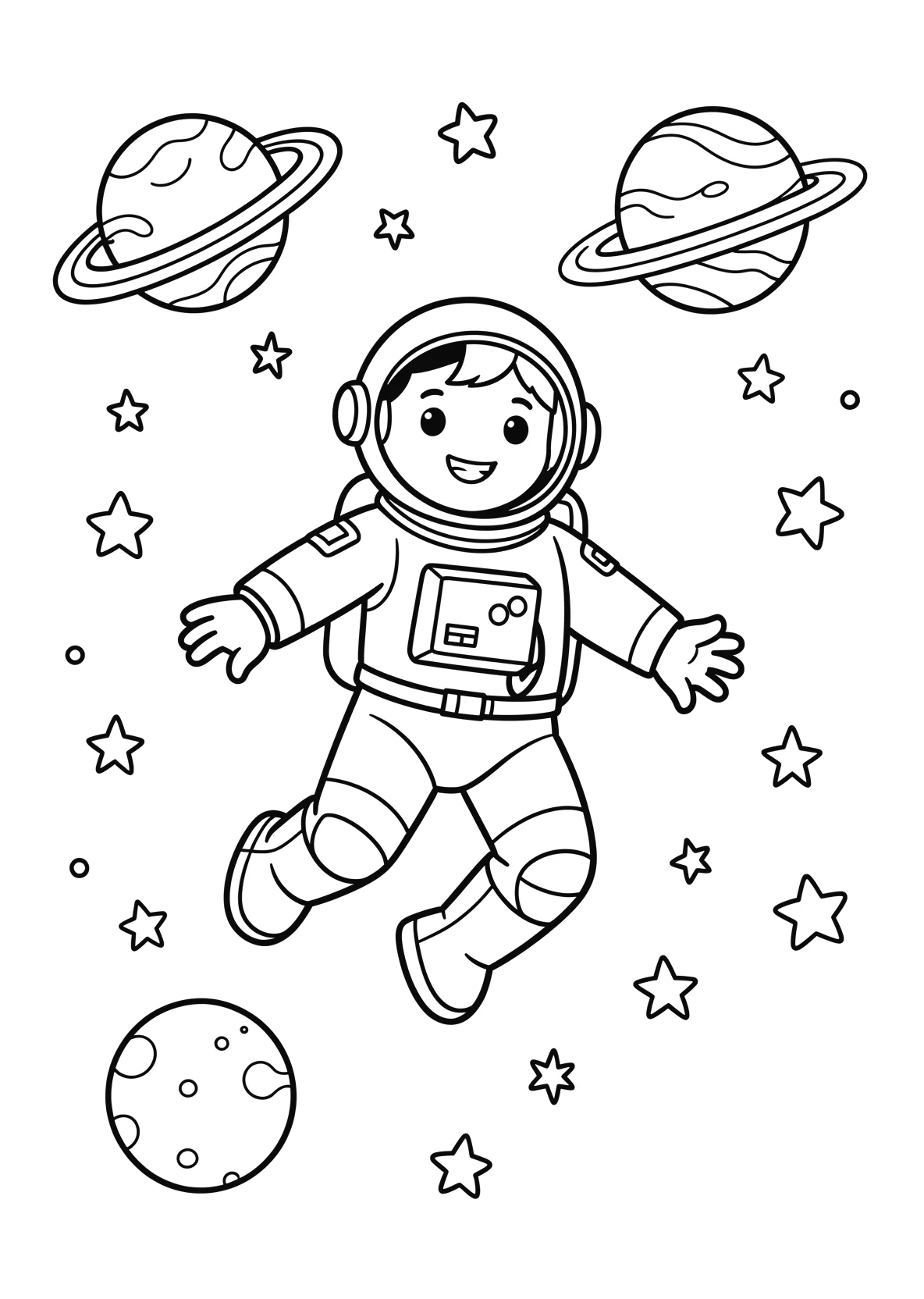 Ausmalbild Mutiger Astronaut schwebt im Weltraum zwischen - Ausmalbild aus der Kategorie Berufe - kostenlos ausdrucken