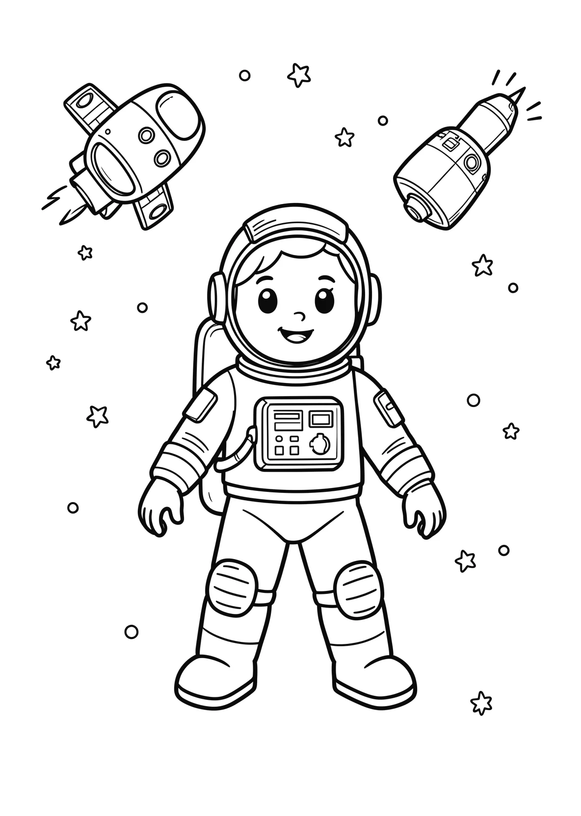 Ausmalbild Astronaut entdeckt eine Raumstation im Weltraum - Ausmalbild aus der Kategorie Berufe - kostenlos ausdrucken