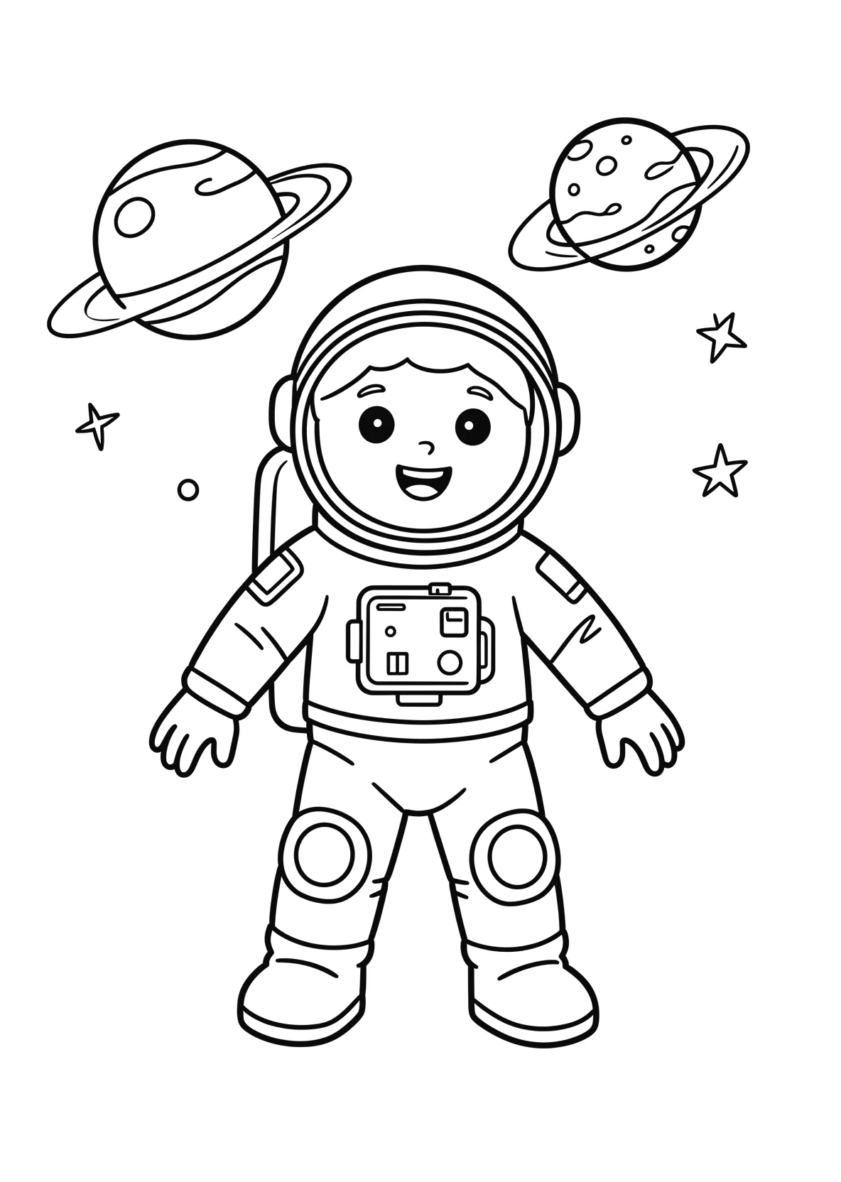 Ausmalbild Astronaut entdeckt einen neuen Planeten - Ausmalbild aus der Kategorie Berufe - kostenlos ausdrucken