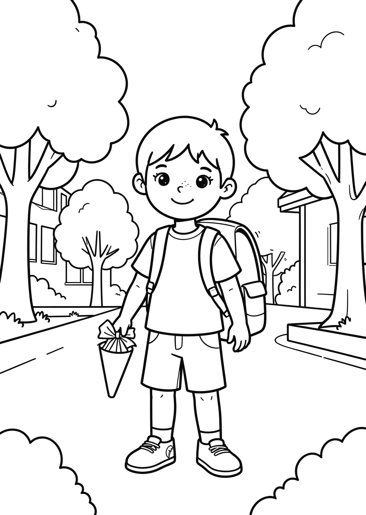 Ausmalbild Schulanfänger mit Schultüte - Ausmalbild aus der Kategorie Berufe - kostenlos ausdrucken