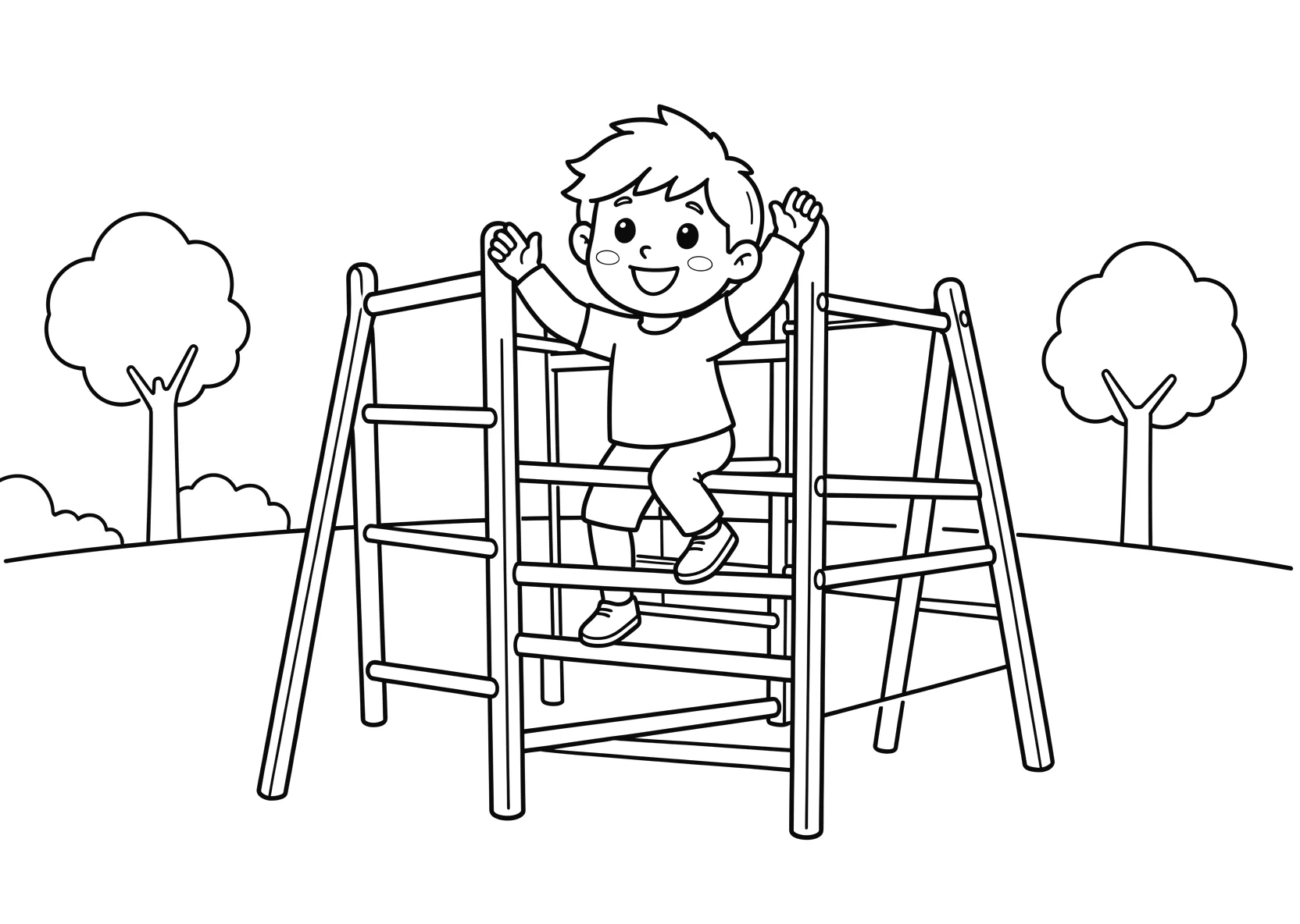 Ausmalbild Kinder klettern auf einem Klettergerüst auf dem - Ausmalbild aus der Kategorie Berufe - kostenlos ausdrucken