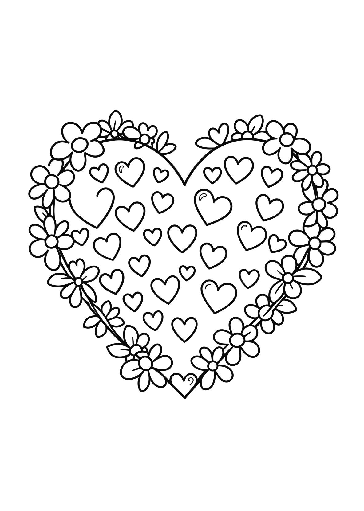 Ausmalbild Großes Herz mit vielen kleinen Herzchen - Ausmalbild aus der Kategorie Natur - kostenlos ausdrucken